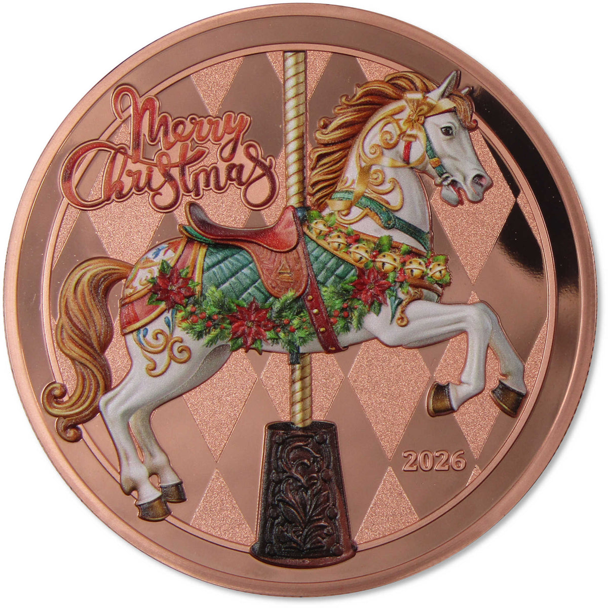 2026 Cameroon 5 oz Copper Merry Christmas Carousel Horse BU