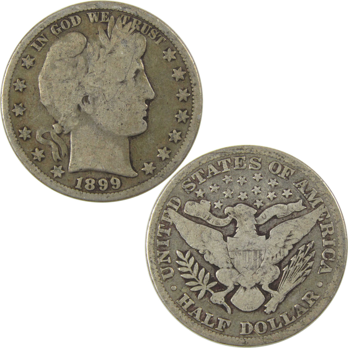 1899 Barber Silver Half Dollar G Good 50c Coin Collectible
