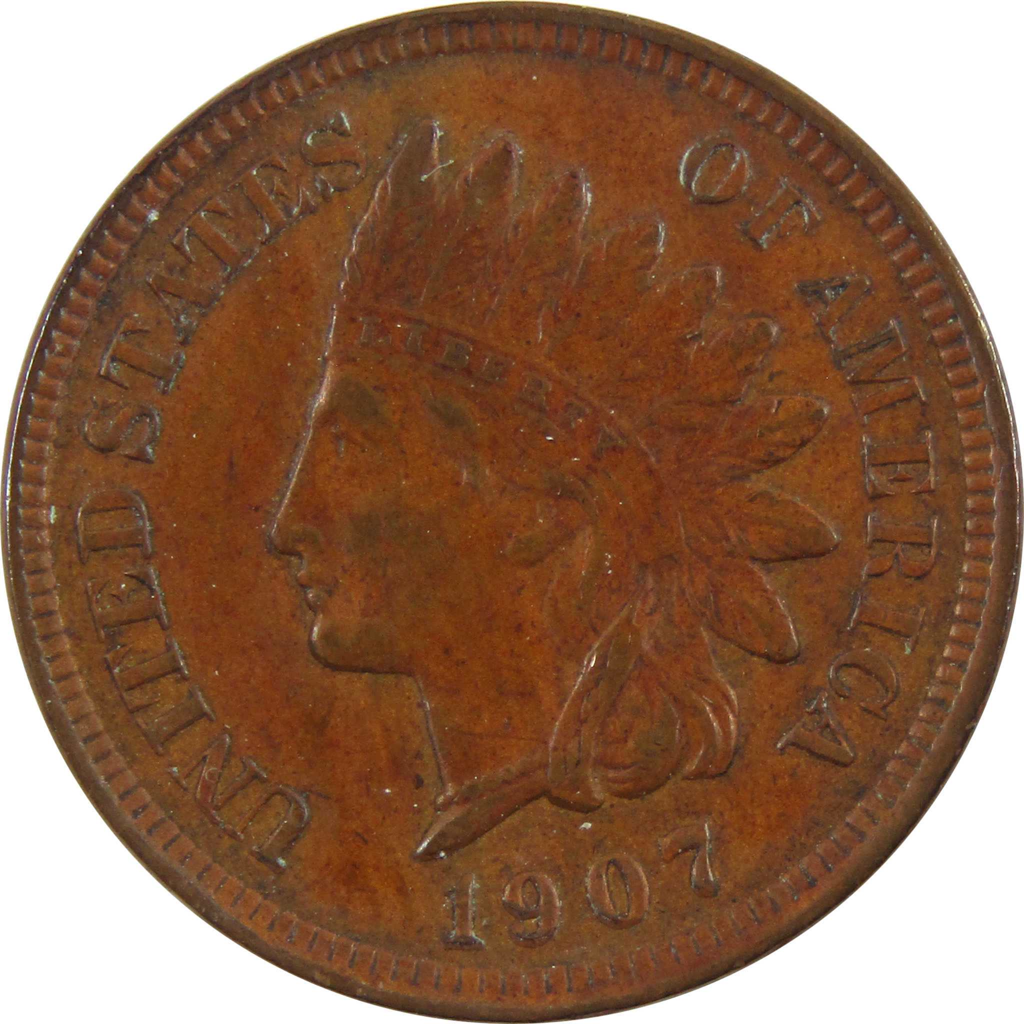 1907 Indian Head Cent AU About Uncirculated Penny 1c Coin SKU:I11135