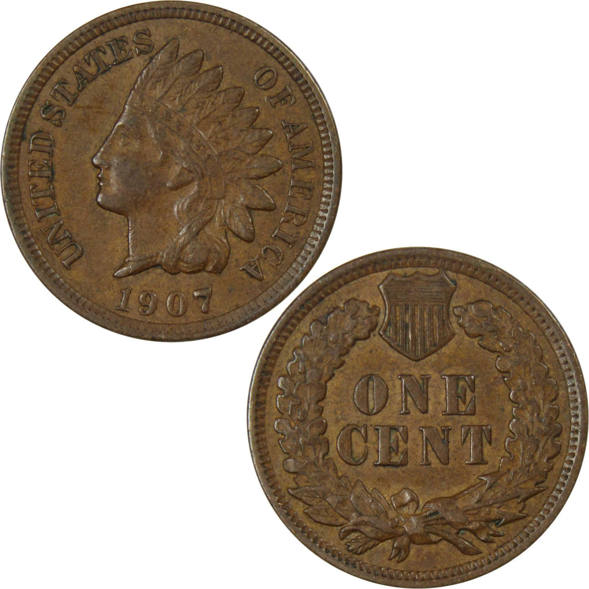 1907 Indian Head Cent XF EF Extremely Fine Penny 1c Coin Collectible