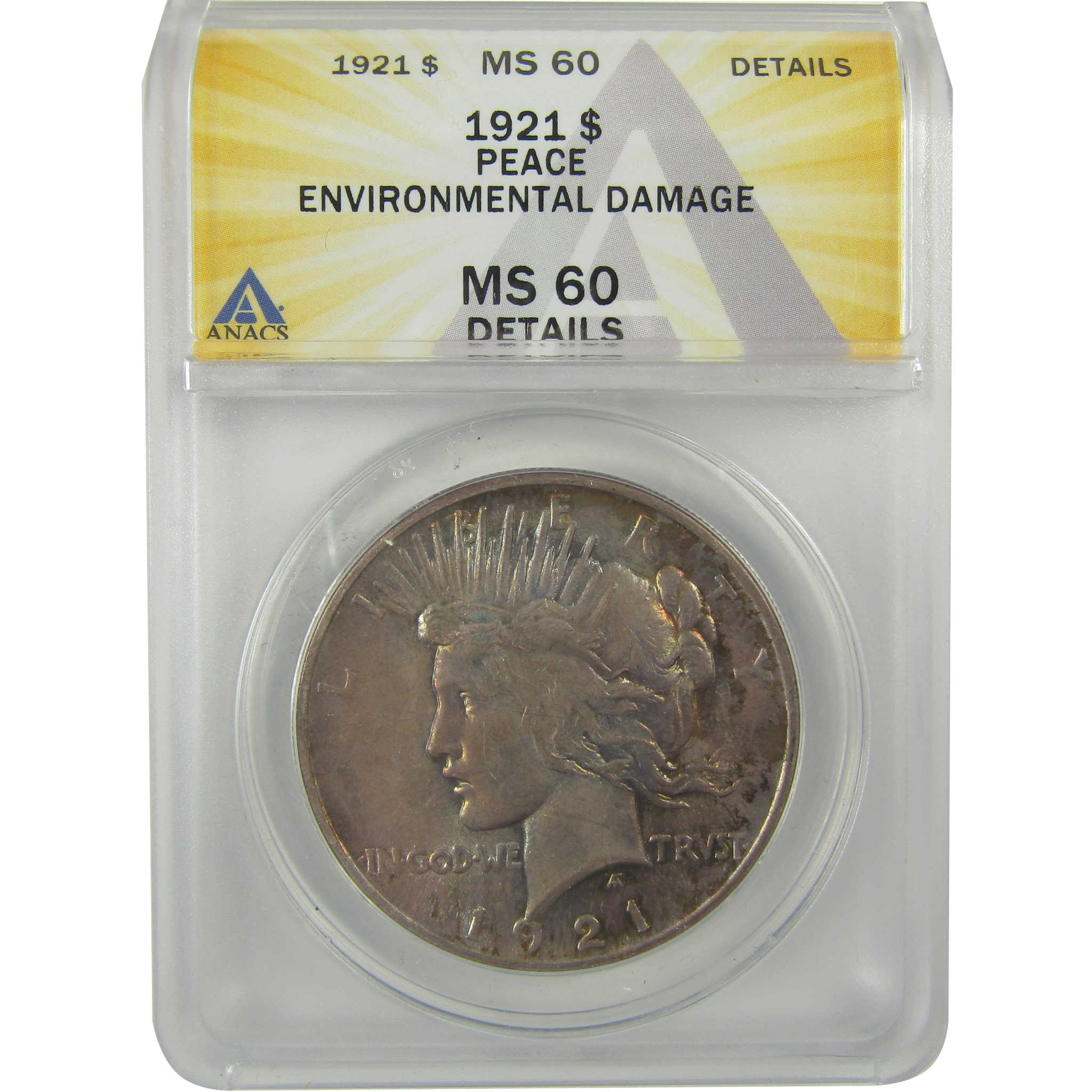 1921 High Relief Peace Dollar MS 60 Details ANACS Silver SKU:I21402