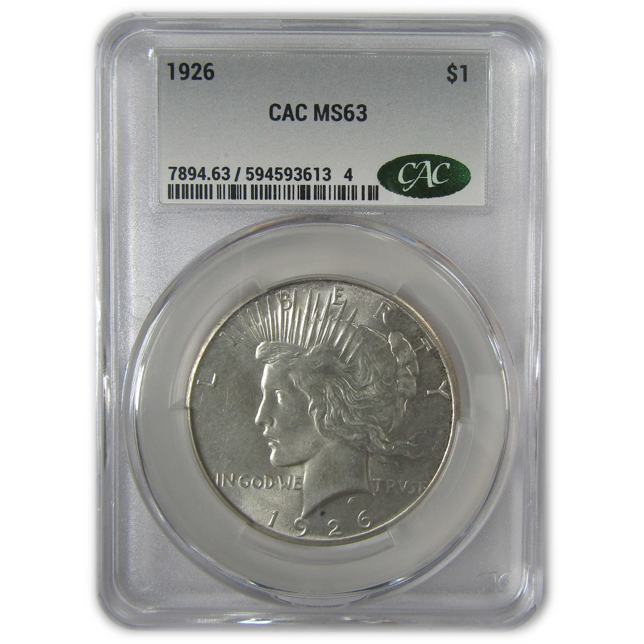 1926 Peace Dollar MS 63 CAC Silver Uncirculated $1 Coin SKU:I23595