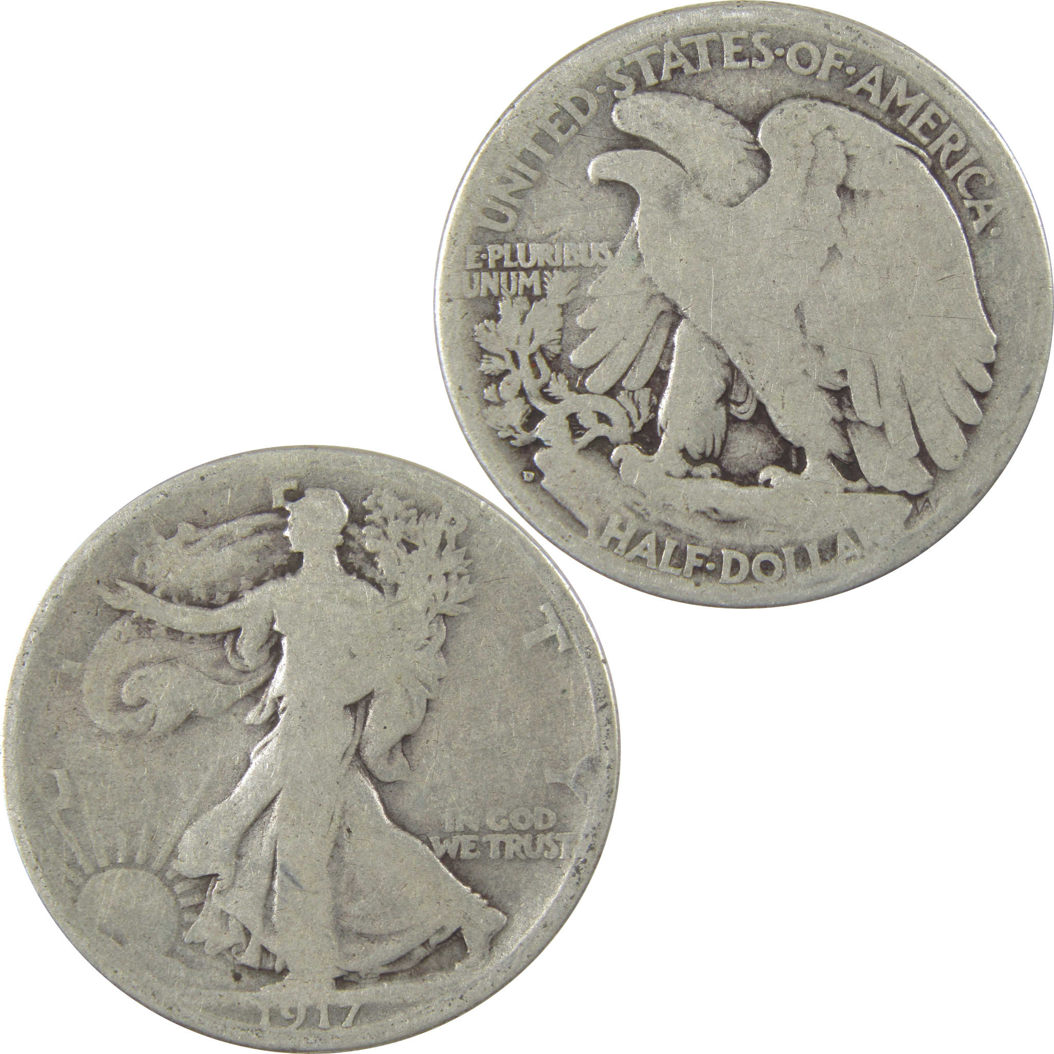 1917 D Reverse Liberty Walking Silver 50c AG About Good SKU:I24121