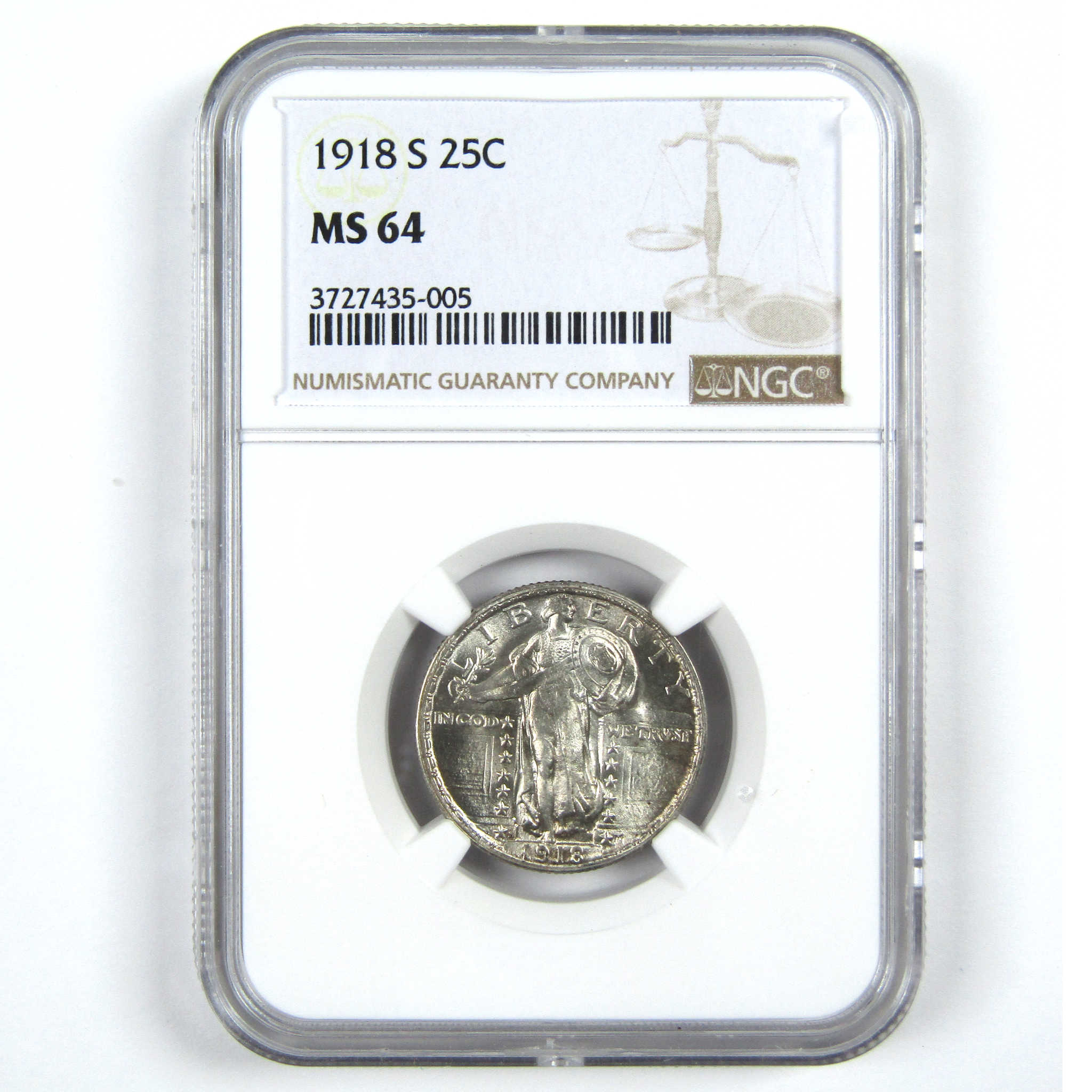 1918 S Standing Liberty Quarter MS 64 NGC Silver 25c Coin SKU:I14607