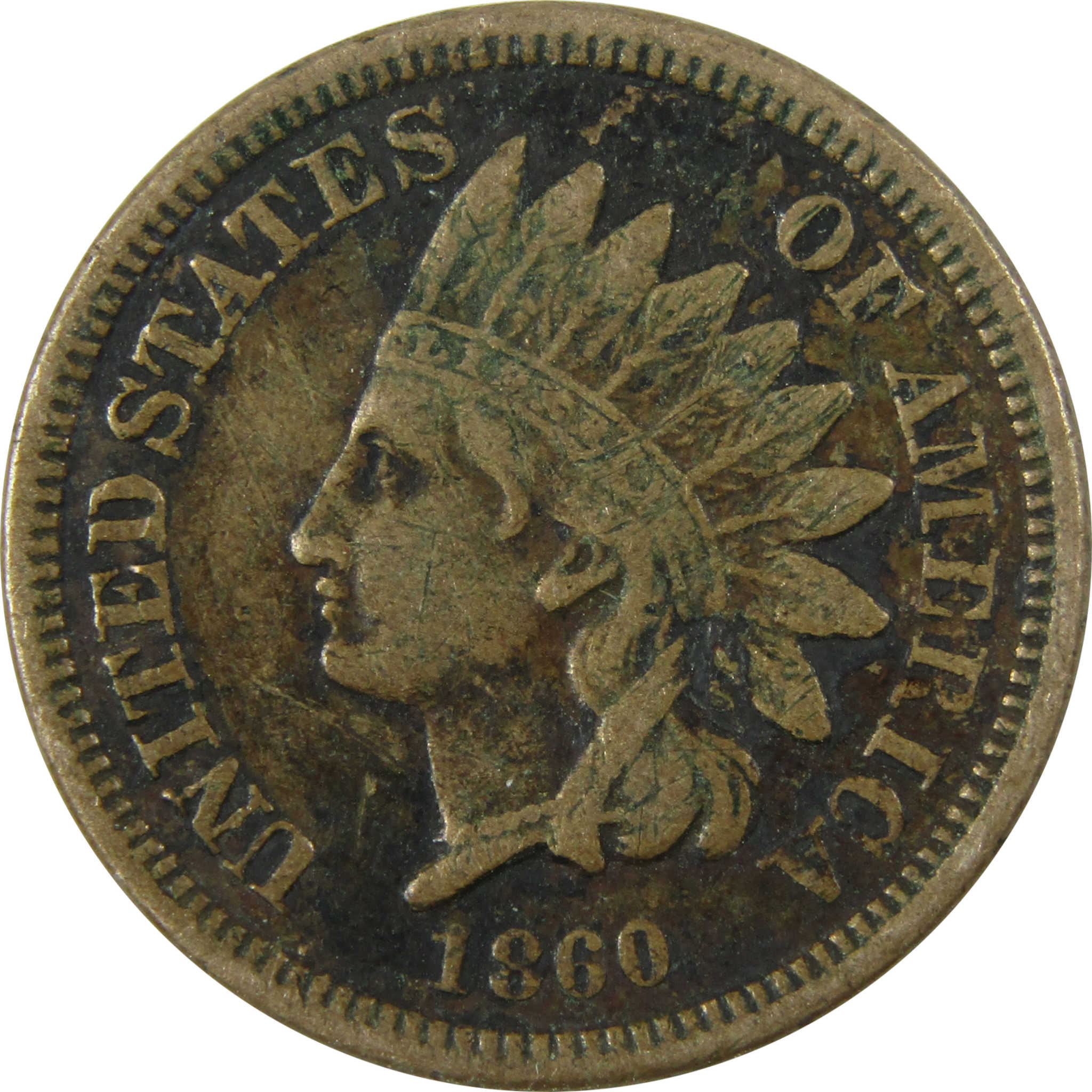 1860 Indian Head Cent F Fine Details Penny 1c Coin SKU:CP1163