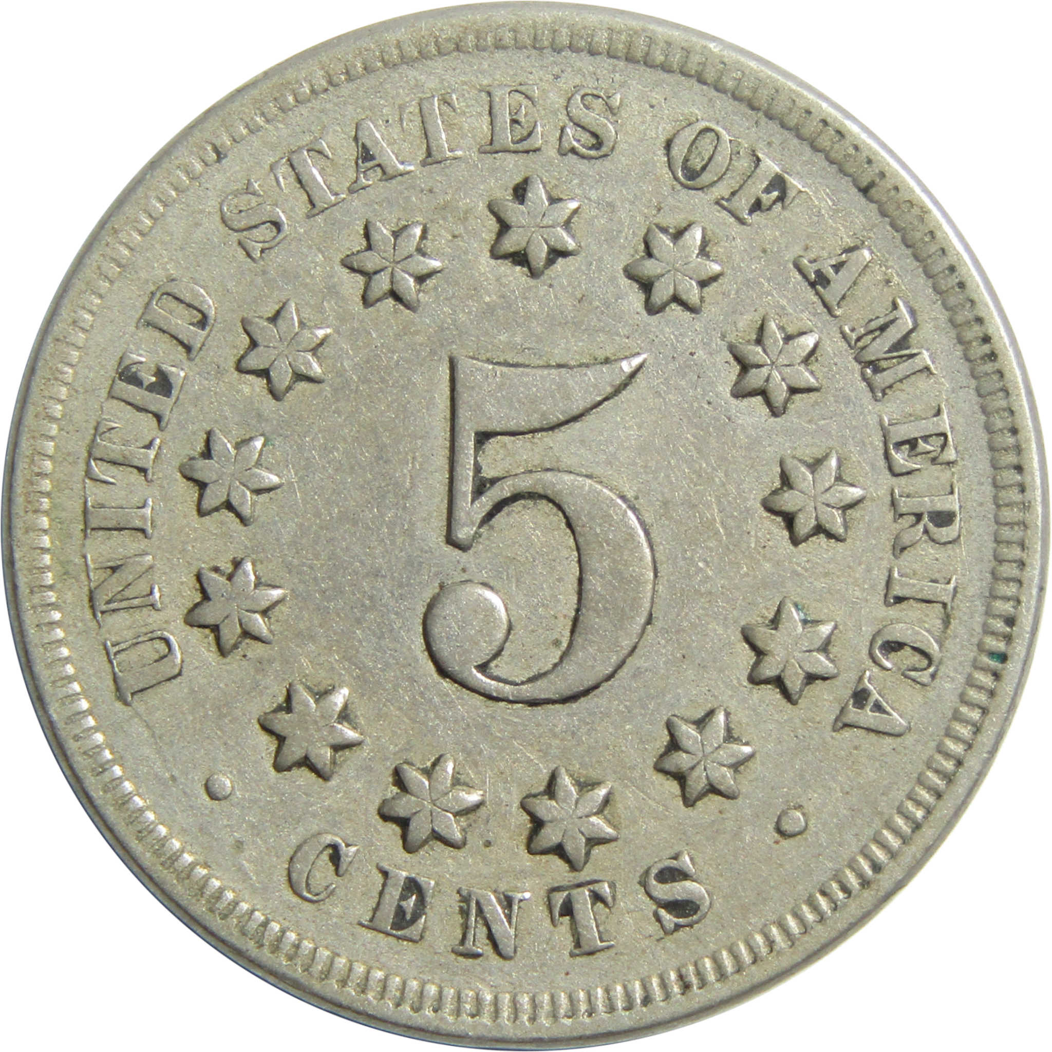 1867 No Rays Shield Nickel VF Very Fine 5c Coin SKU:I13231