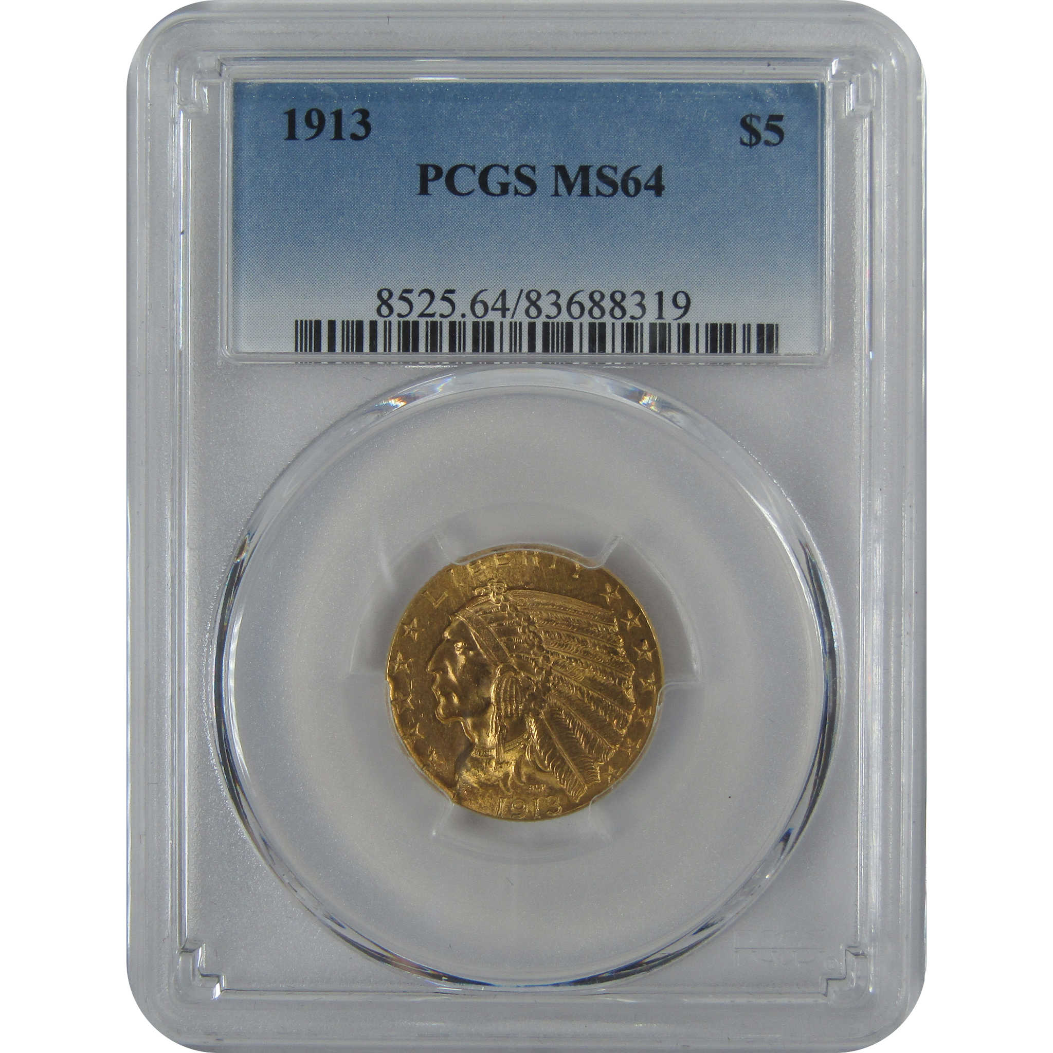 1913 Indian Head Half Eagle MS 64 PCGS Gold $5 Uncirculated Coin