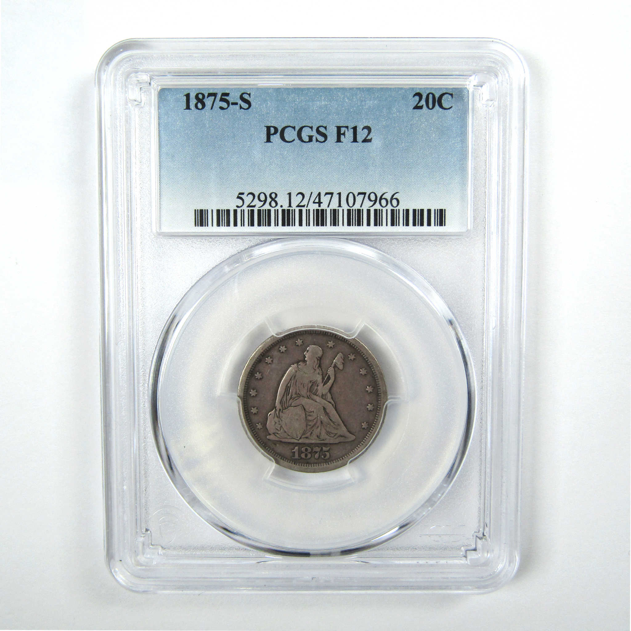 1875 S Seated Liberty Twenty Cent F 12 PCGS Silver Rare SKU:I13795