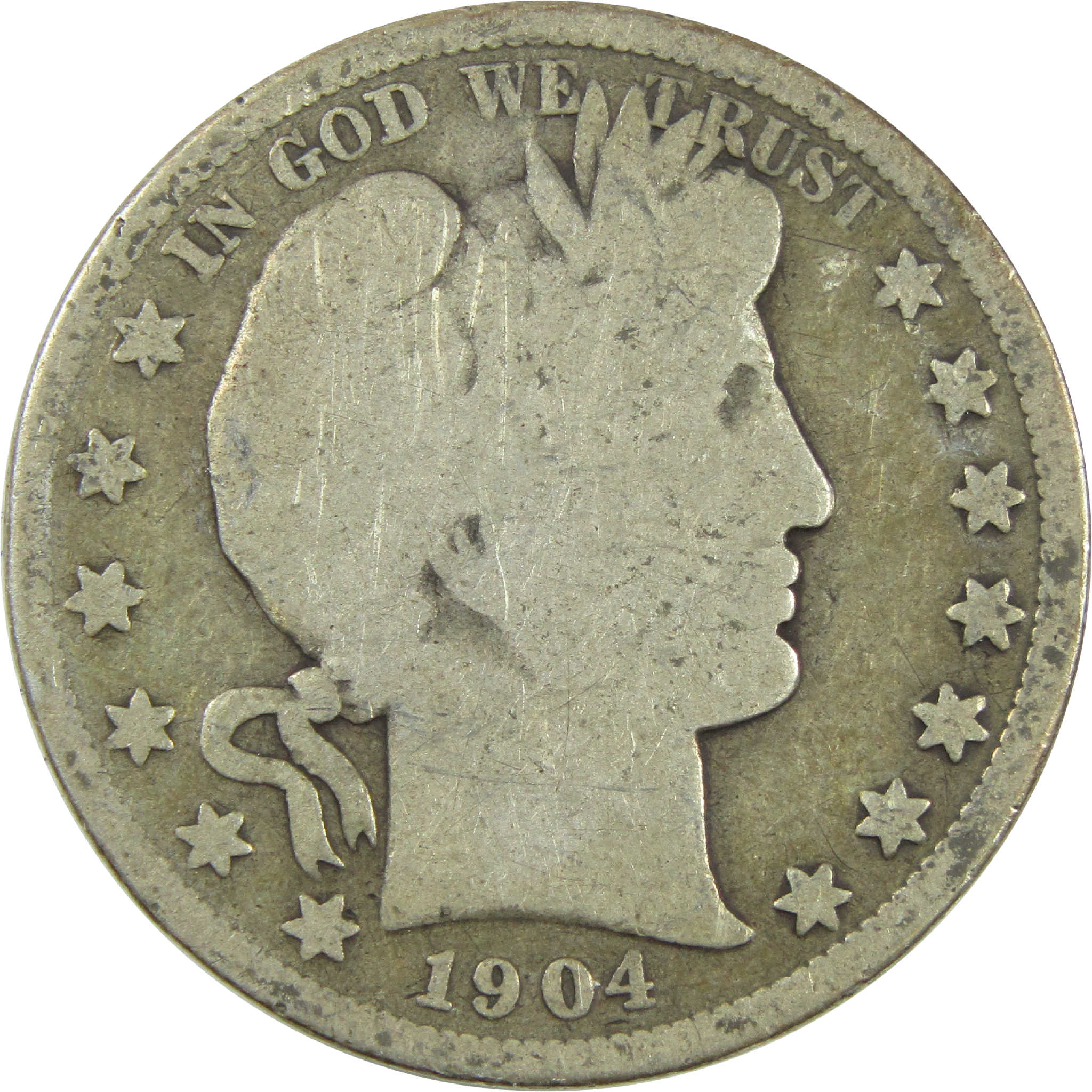1904 Barber Half Dollar G Good Silver 50c Coin SKU:I13501