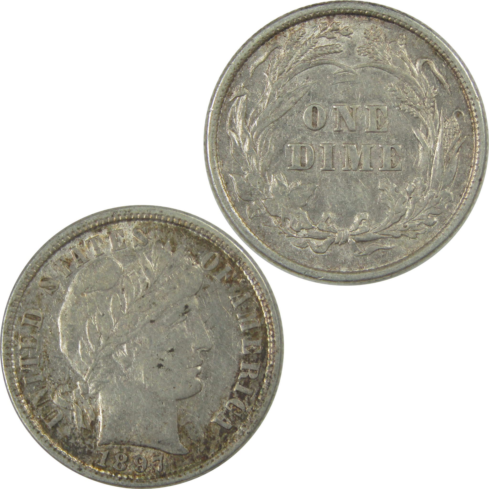 1897 Barber Dime AU About Uncirculated Silver 10c Coin SKU:I20657