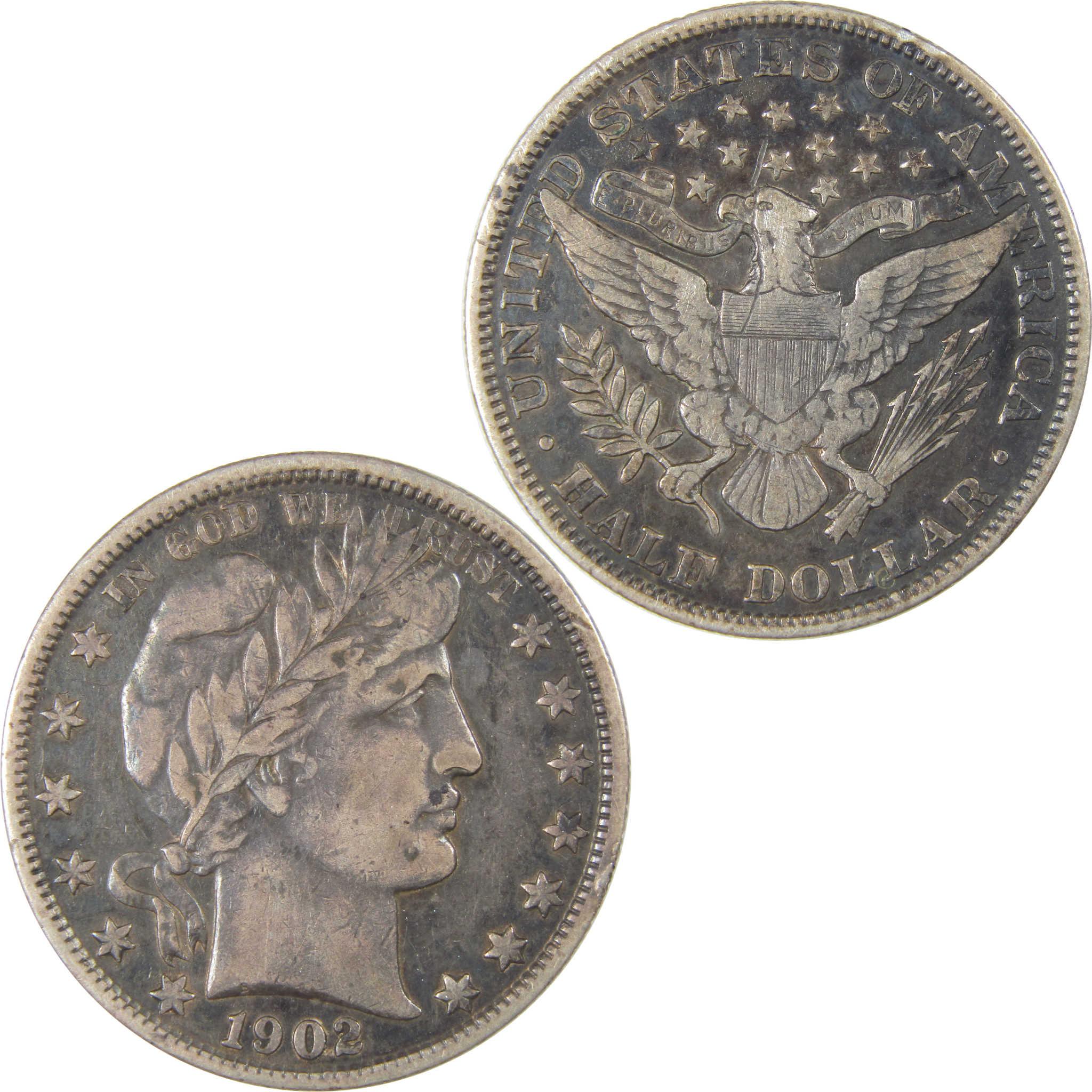 1902 Barber Silver Half Dollar VF Very Fine 50c Coin SKU:I24221