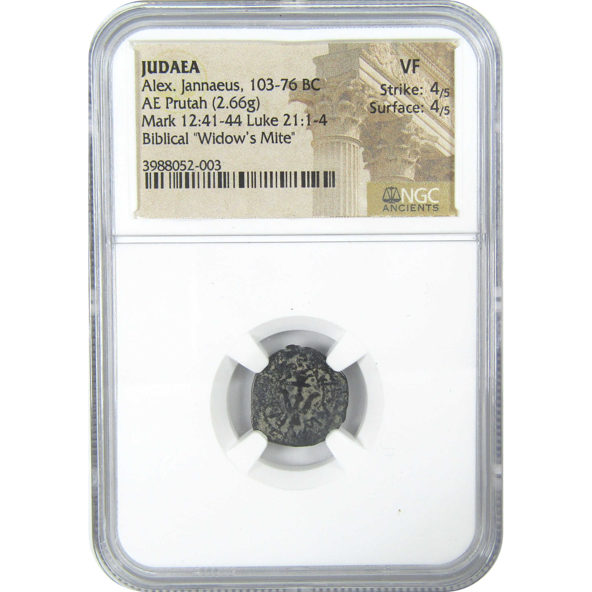 Judaea Alex Jannaeus Biblical Widow's Mite Prutah VF NGC SKU:OPC198