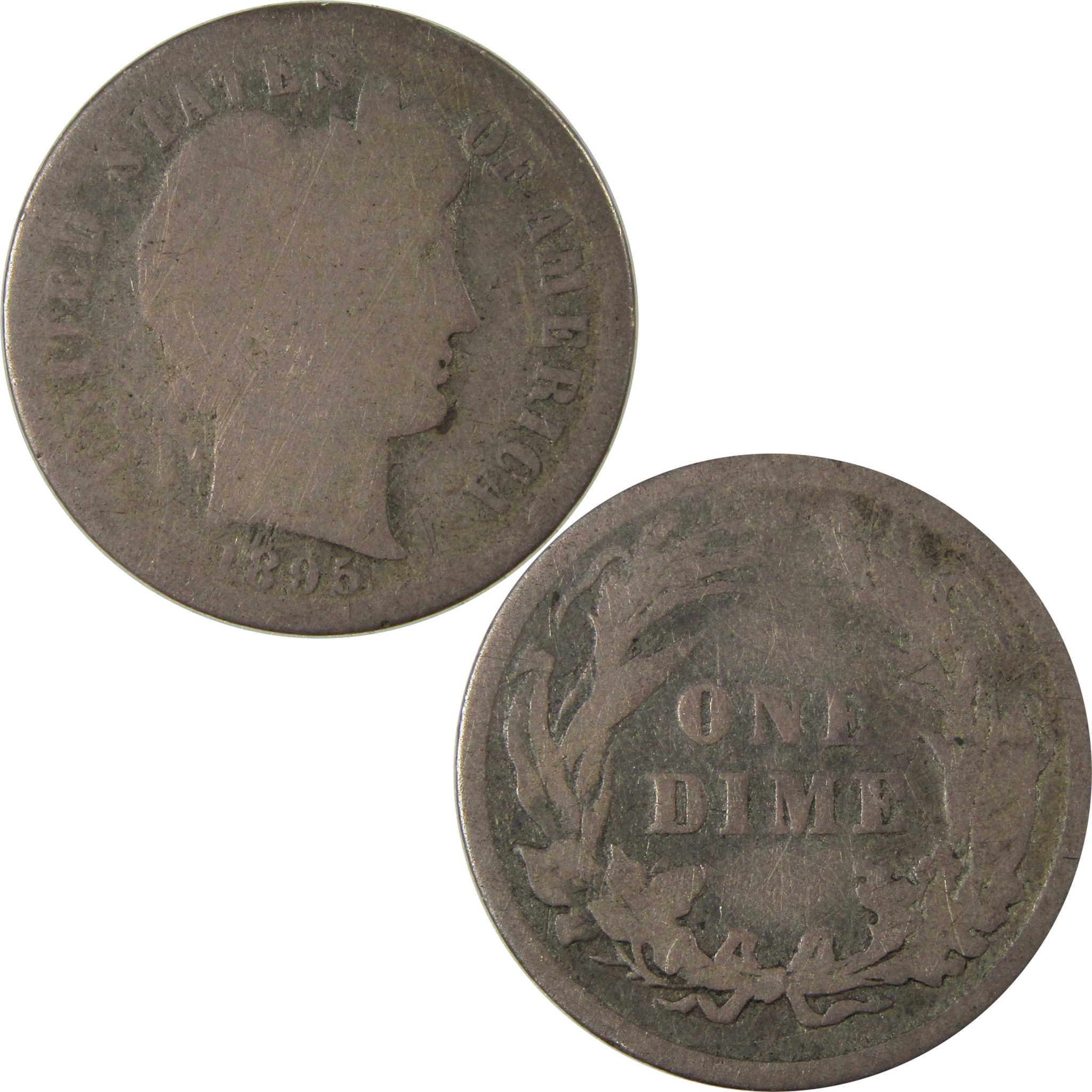 1895 Barber Silver Dime G Good Details 10c Coin Collectible SKU:I25396