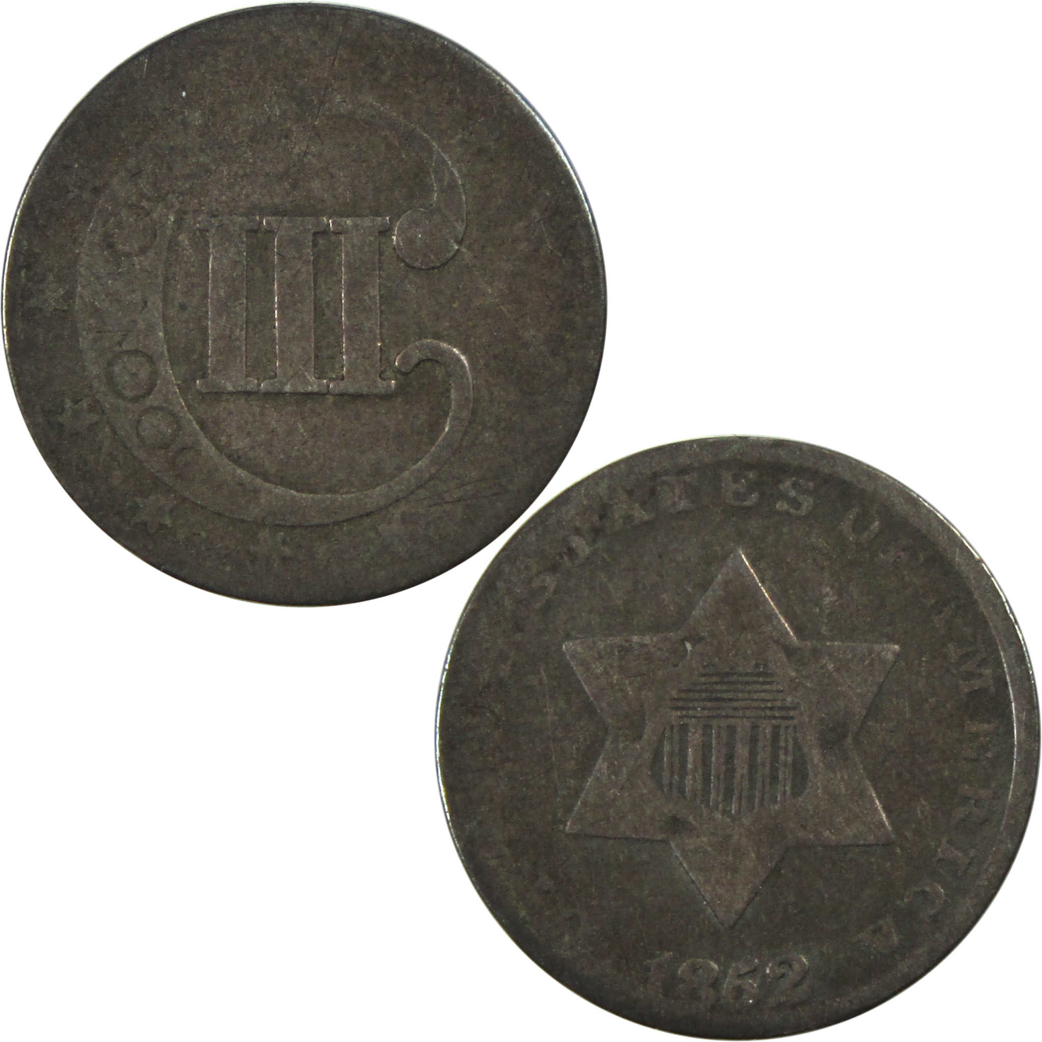 1852 Three Cent Piece G Good Silver Trime 3c Coin SKU:I13337