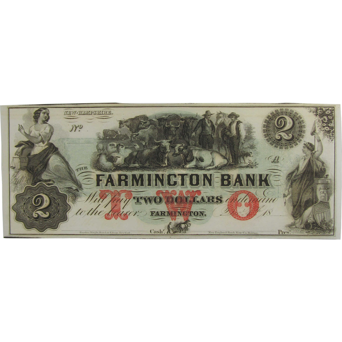 $2 Farmington Bank NH Note Obsolete Currency Collectible