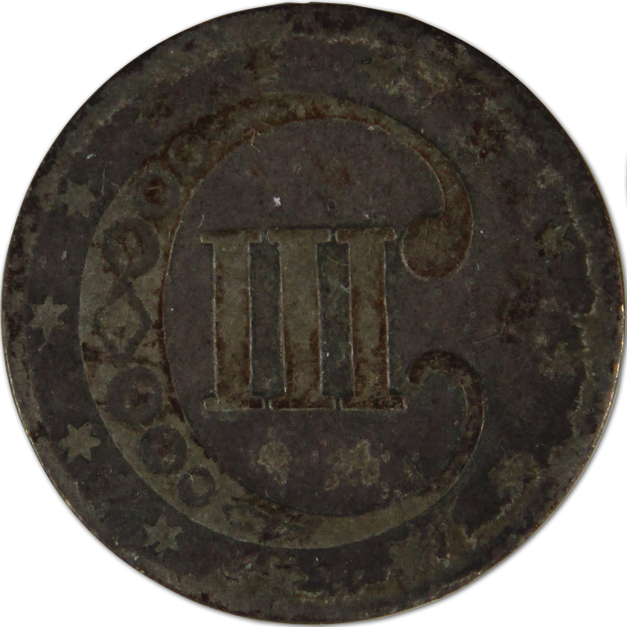 1852 Three Cent Piece F Fine Silver Trime 3c Coin SKU:I10375