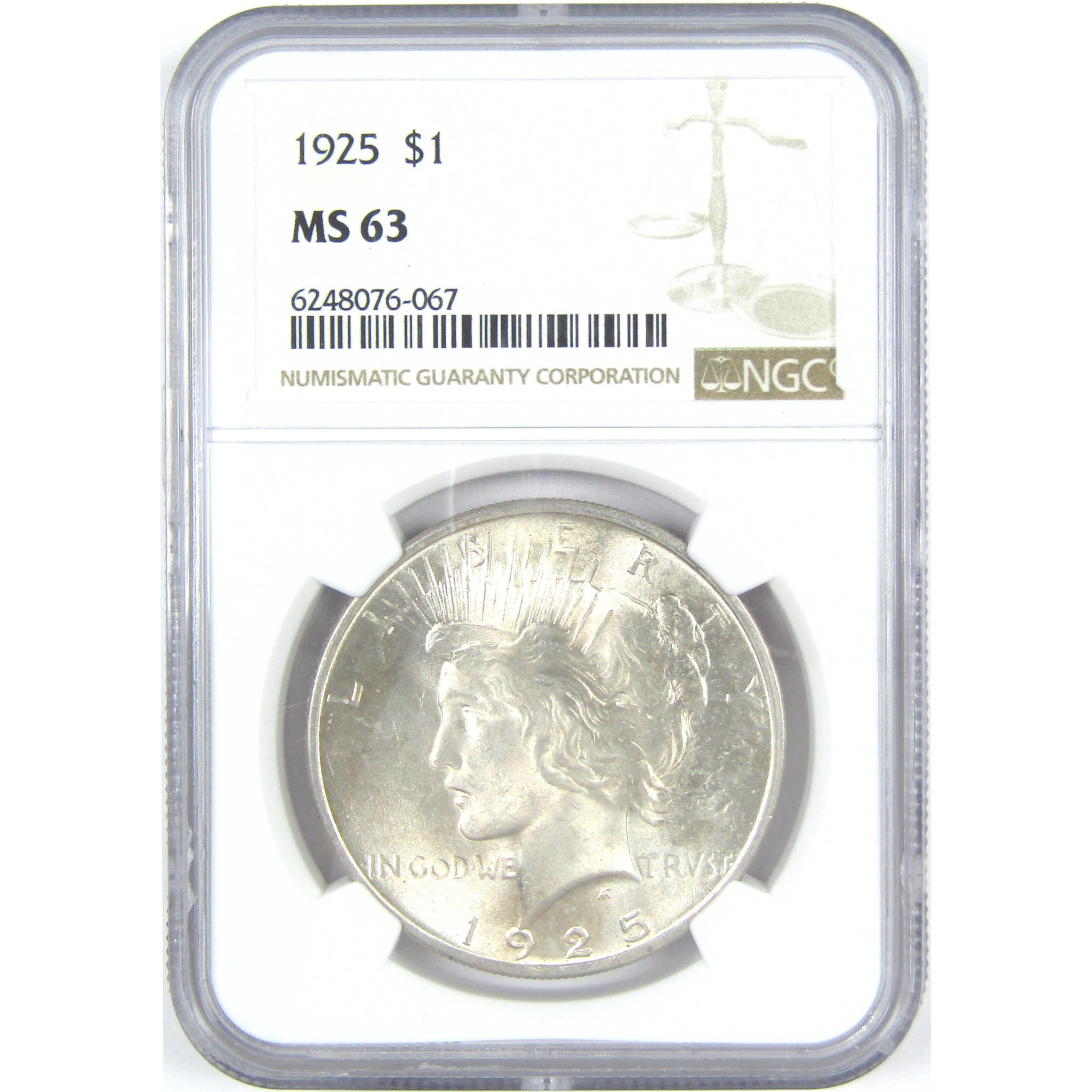 1925 Peace Dollar MS 63 NGC Silver $1 Uncirculated Coin SKU:I15288