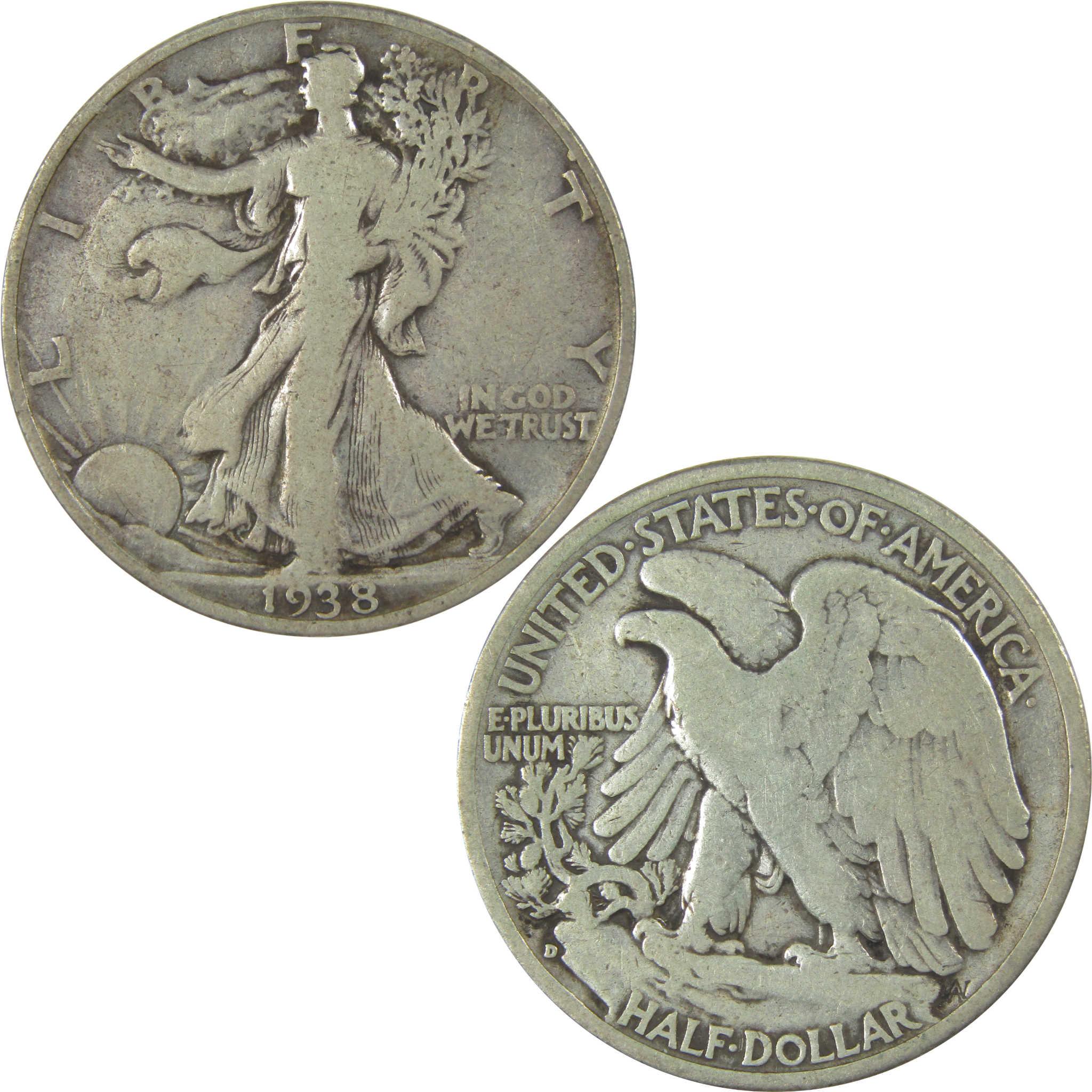 1938 D Liberty Walking Silver Half Dollar VG Very Good SKU:I23970