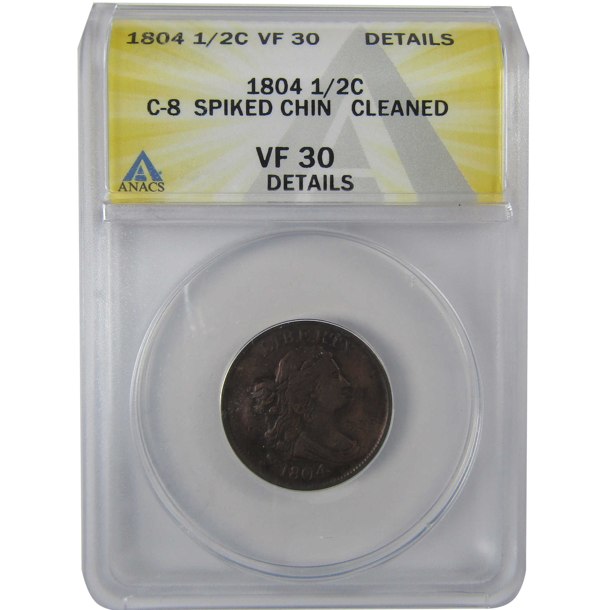 1804 Spiked Chin Draped Bust Half Cent VF 30 Details ANACS SKU:CPC1129