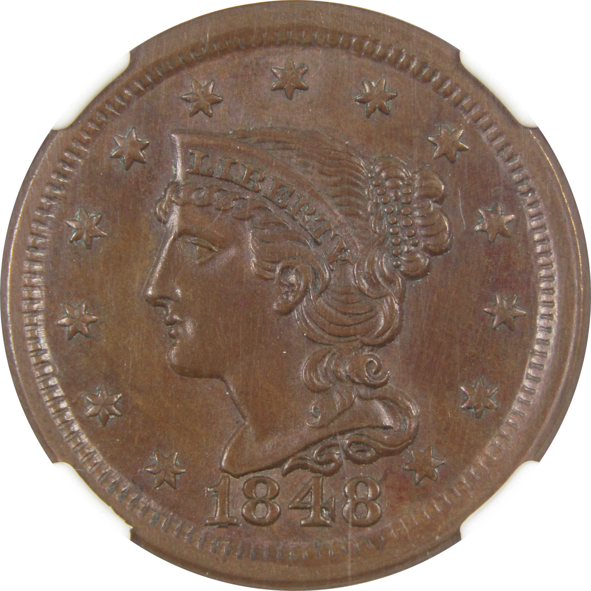 1848 Braided Hair Large Cent MS 63 BN NGC Copper 1c Unc SKU:I9197