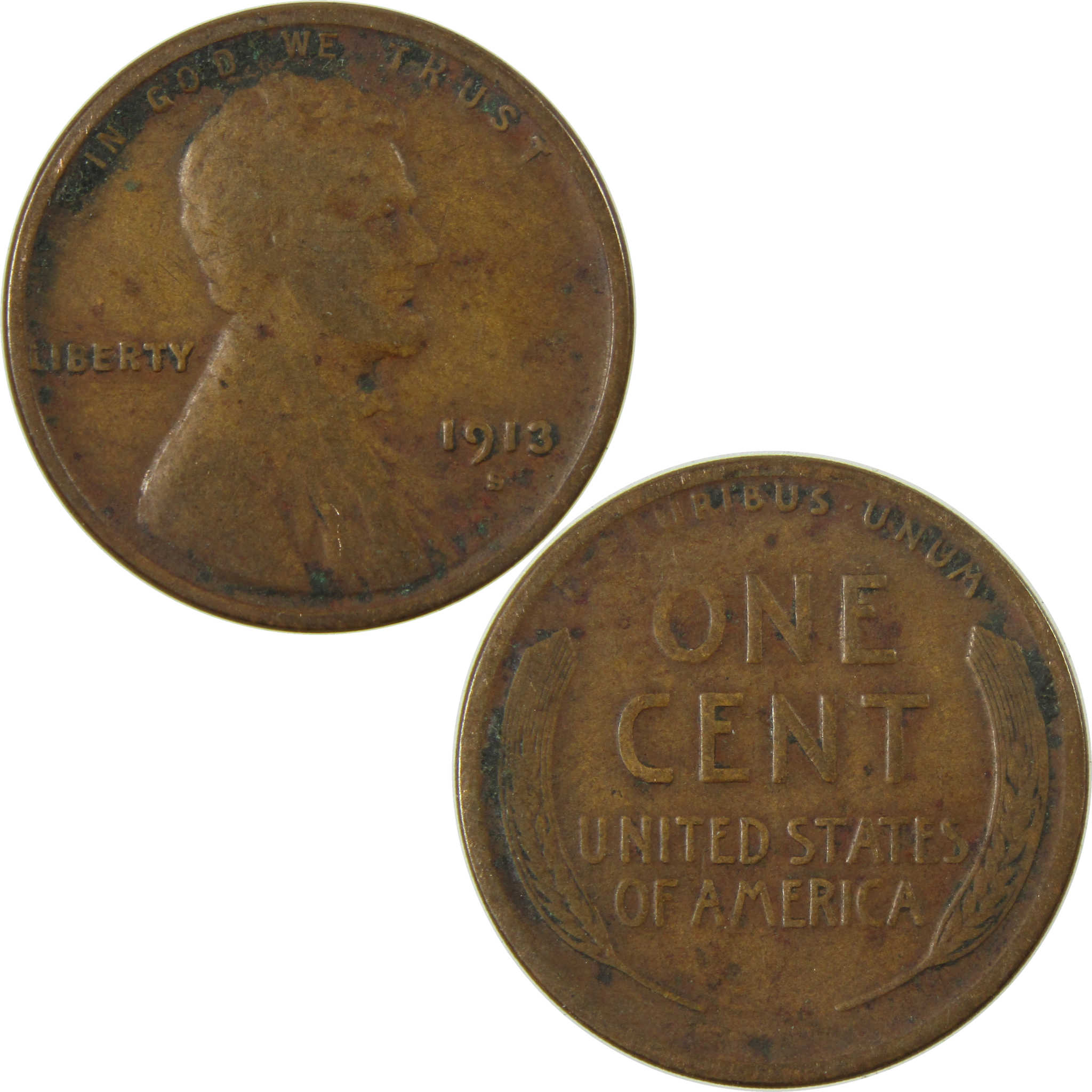 1913 S Lincoln Wheat Cent F Fine Penny 1c Coin SKU:I26884