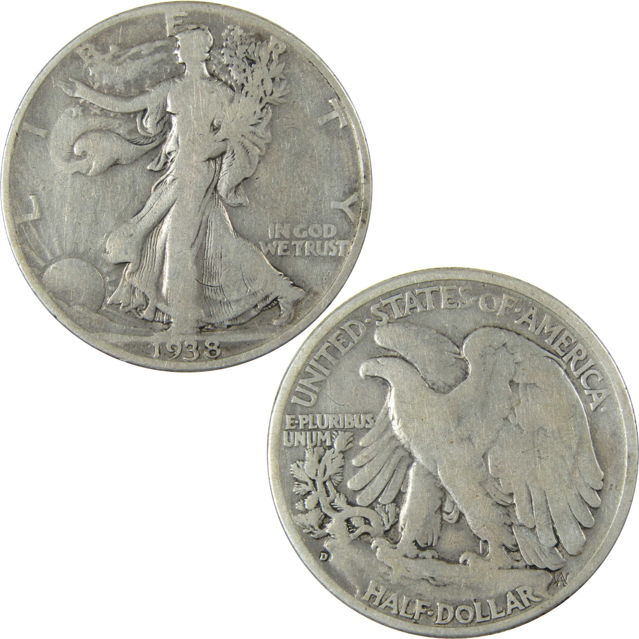 1938 D Liberty Walking Silver 50c VG Very Good Details SKU:I26011