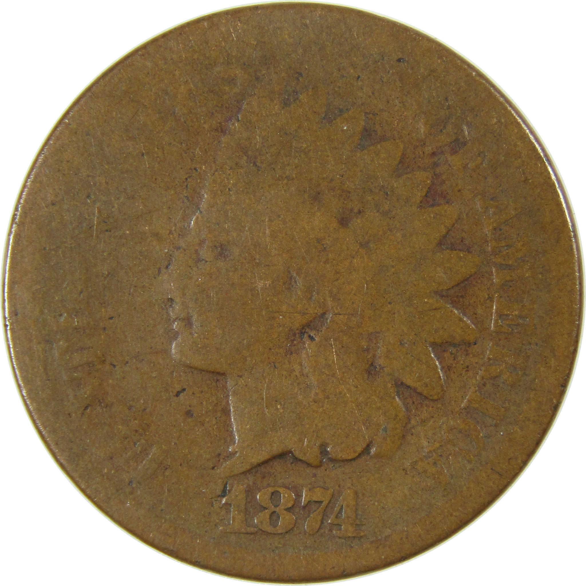 1874 Indian Head Cent AG About Good Penny 1c Coin SKU:I26411