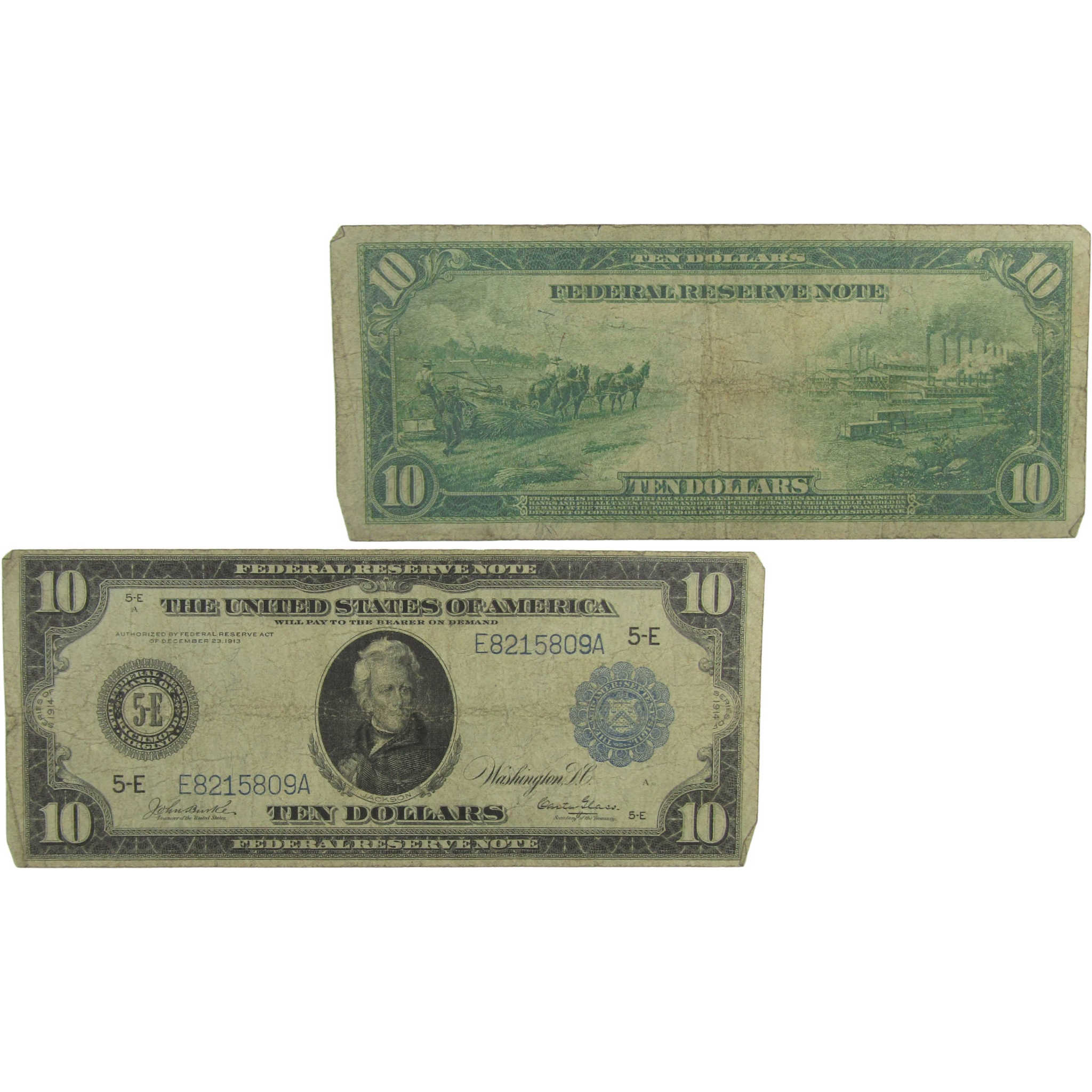 1914 $10 Large Size Federal Reserve Note Fr 921 VG Very Good Currency