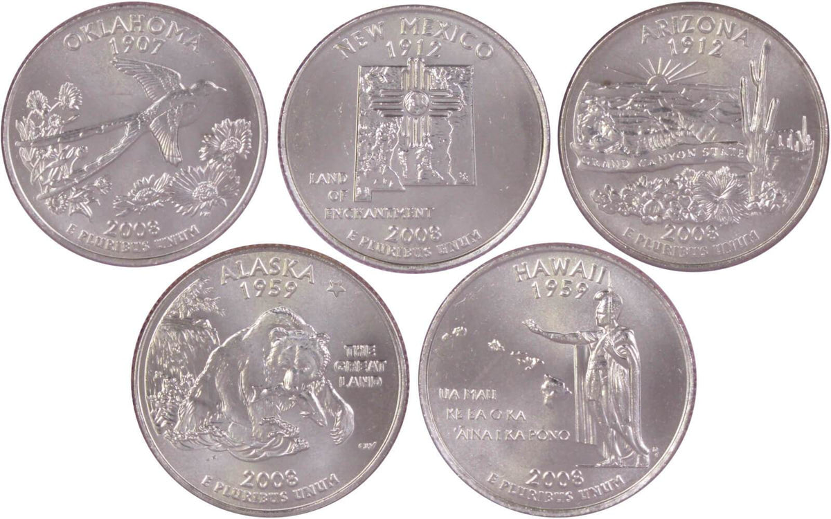 2008 D State Quarter 5 Coin Set Clad Uncirculated Mint State