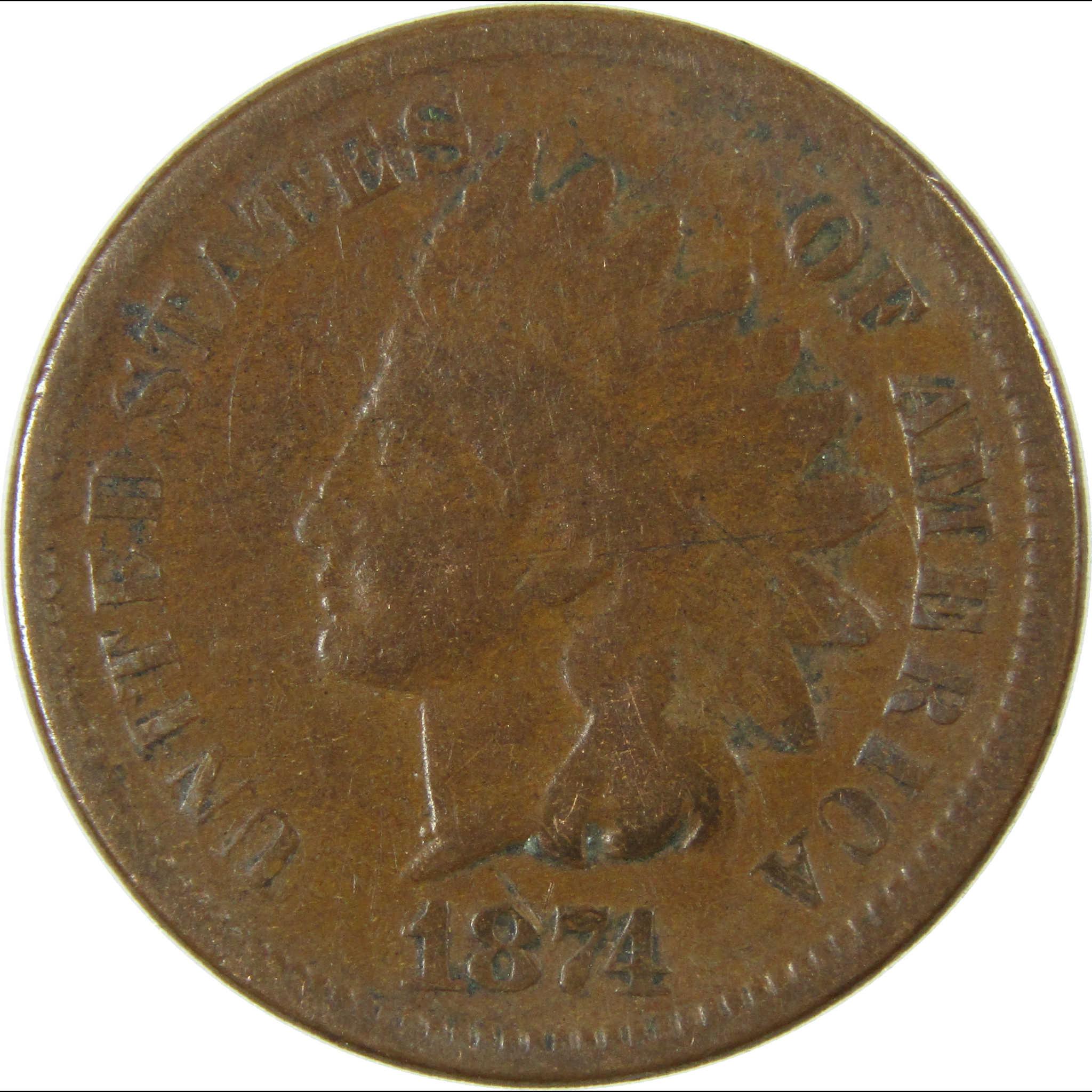 1874 Indian Head Cent G Good Penny 1c Coin Collectible SKU:I26414