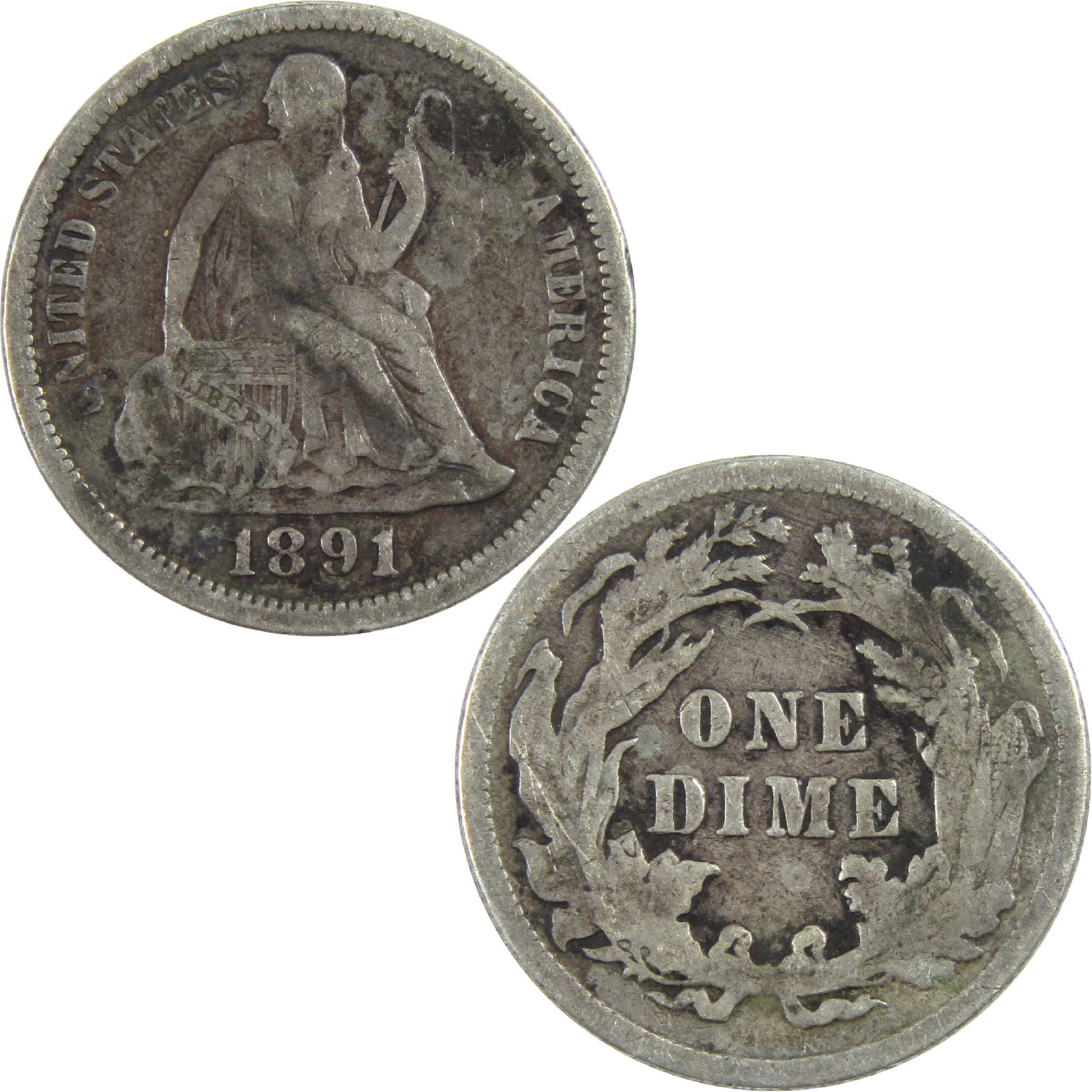 1891 Seated Liberty Dime VF Very Fine Silver 10c Coin SKU:I12268