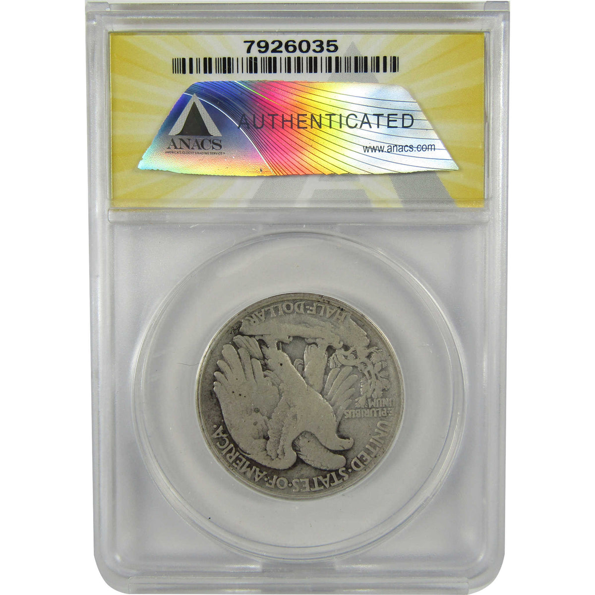1916 D Liberty Walking Silver 50c VG 8 Details ANACS SKU:I28576