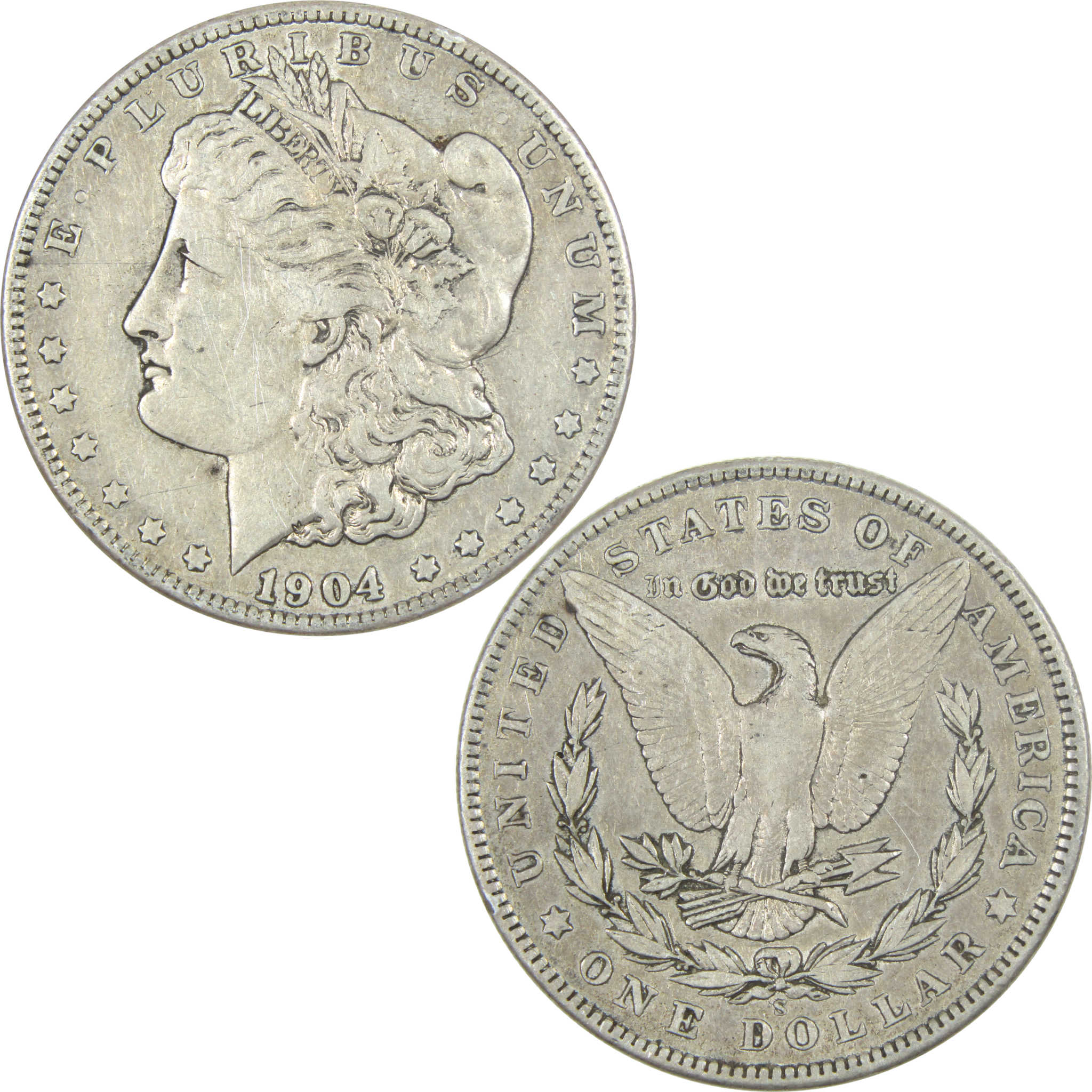 1904 S Morgan Dollar VF Very Fine Details Silver $1 Coin SKU:I14412 - Morgan coin - Morgan silver dollar - Morgan silver dollar for sale - Profile Coins &amp; Collectibles