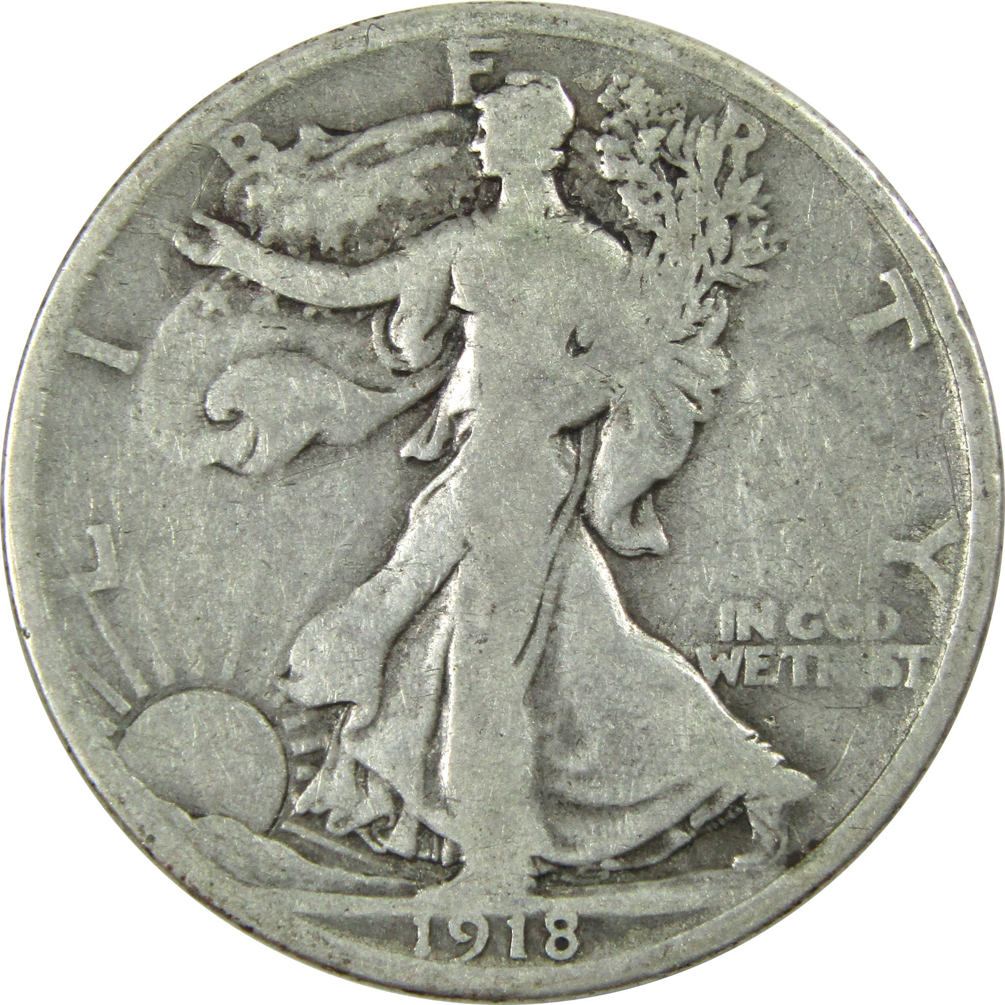 1918 D Liberty Walking Half Dollar VG Very Good Silver 50c SKU:I13840