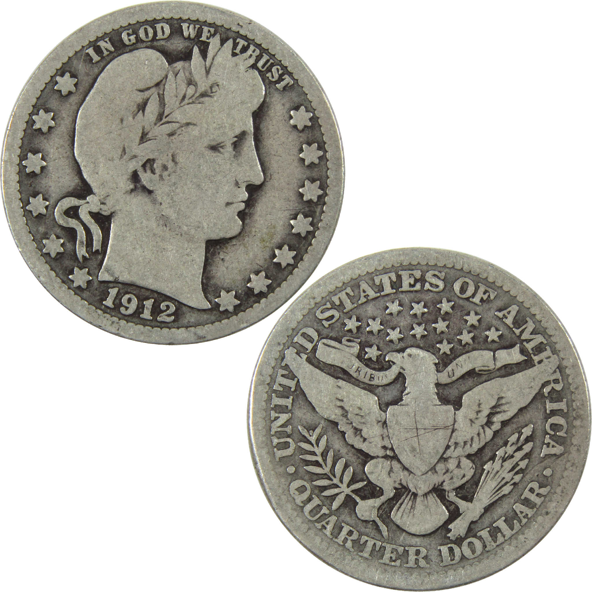 1912 Barber Quarter VG Very Good Silver 25c Coin SKU:I11861