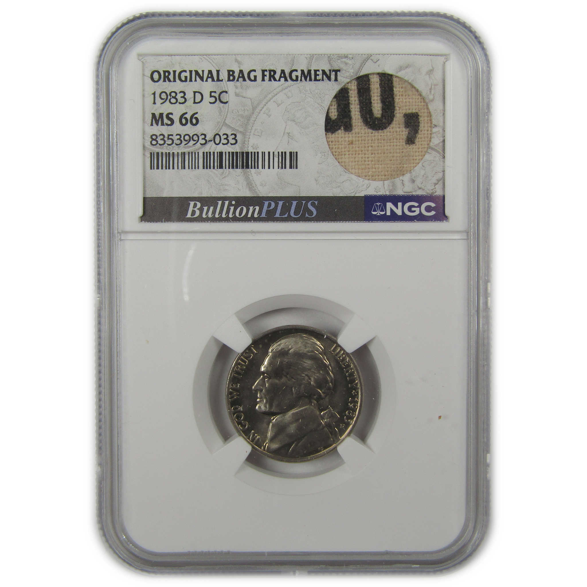 1983 D Jefferson Nickel MS 66 NGC Original Bag Fragment SKU:I22116
