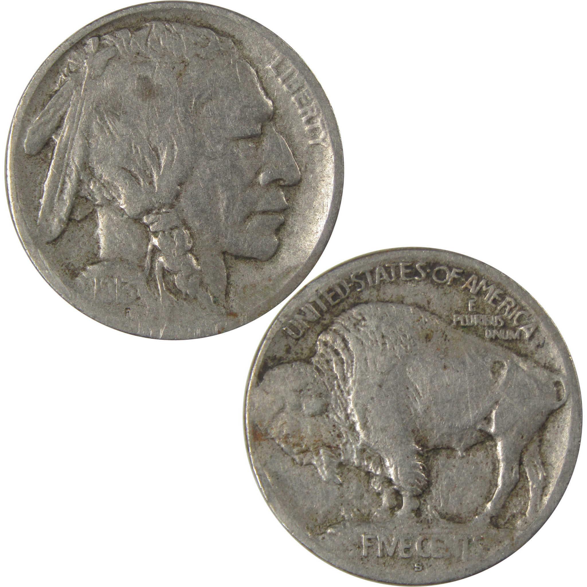 1913 S Type 1 Indian Head Buffalo Nickel F Fine Details SKU:I22914