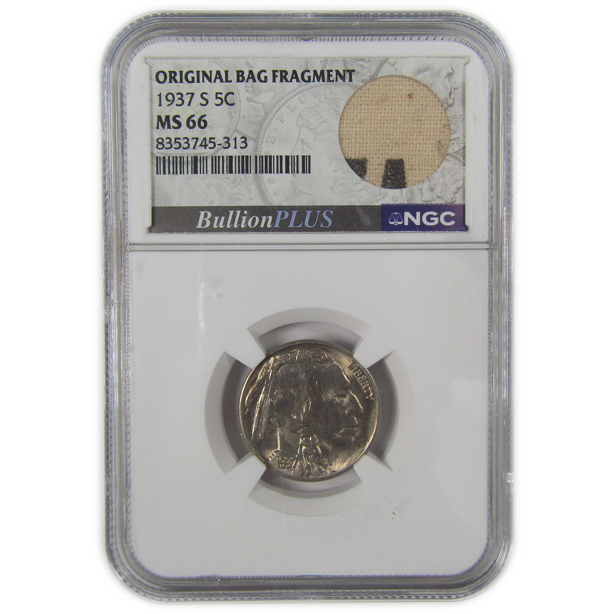 1937 S Indian Head Buffalo Nickel MS 66 NGC Bag Fragment SKU:I22670