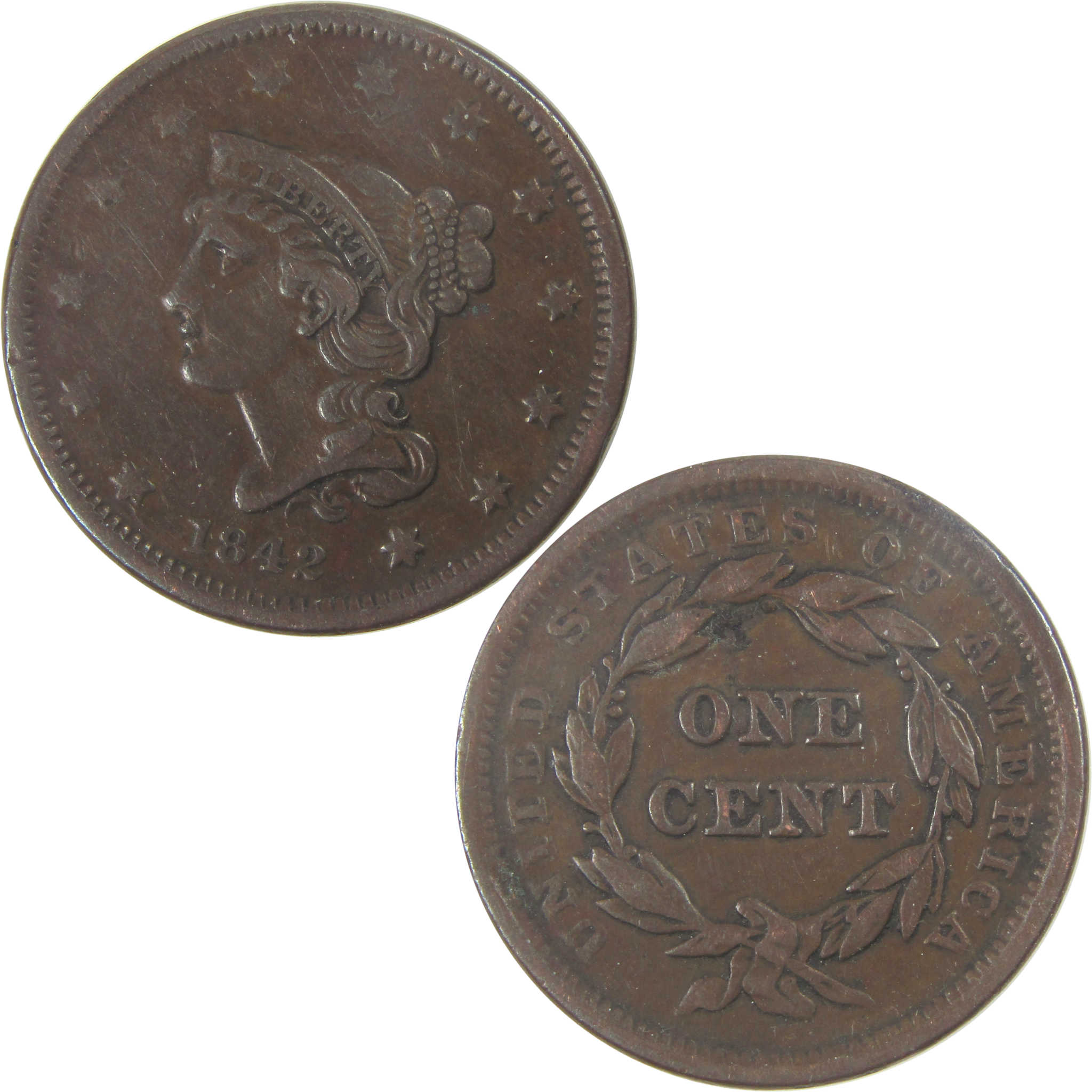 1842 Small Date Braided Hair Large Cent VF Very Fine Copper SKU:I16719