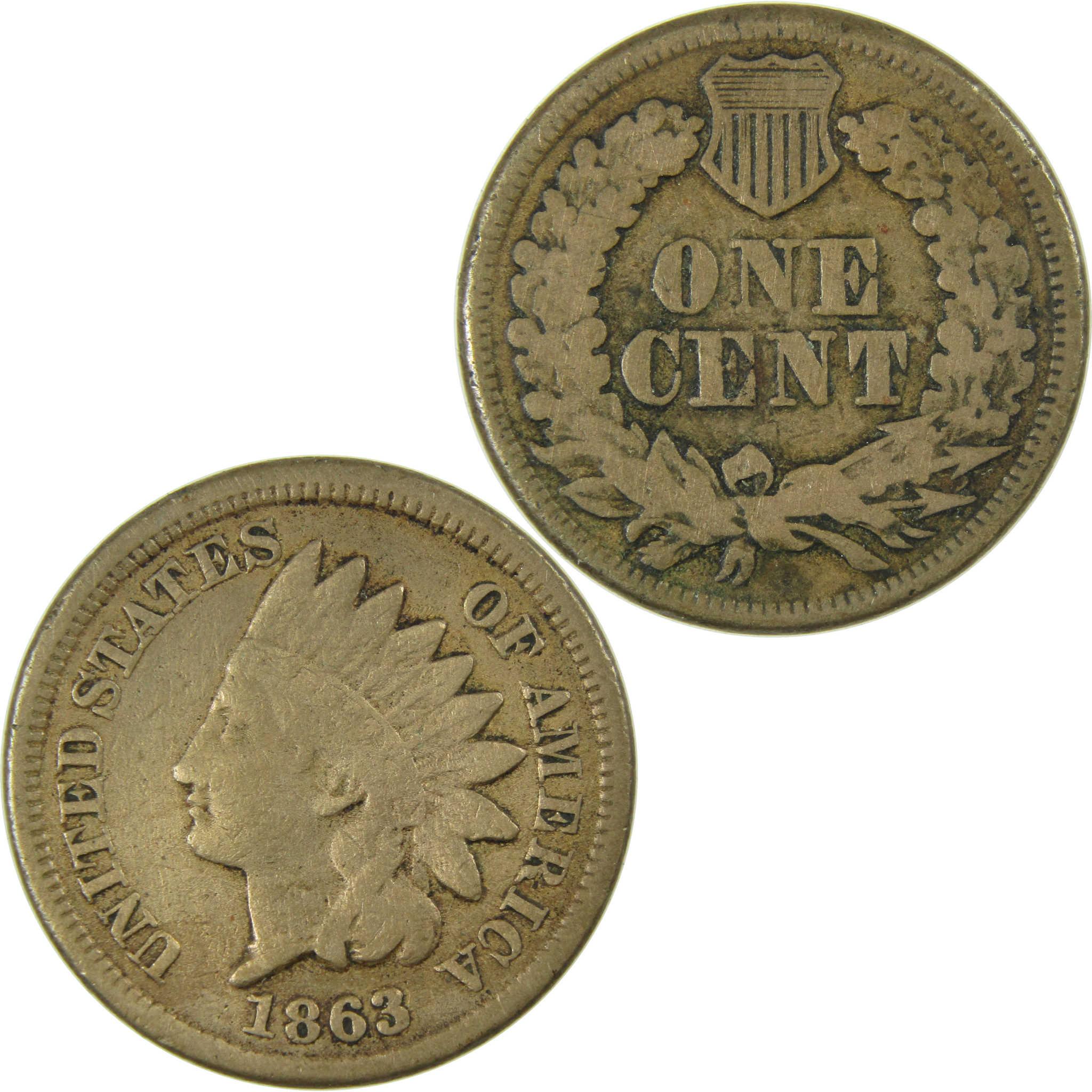 1863 Indian Head Cent G Good Penny 1c Coin Collectible SKU:CP82