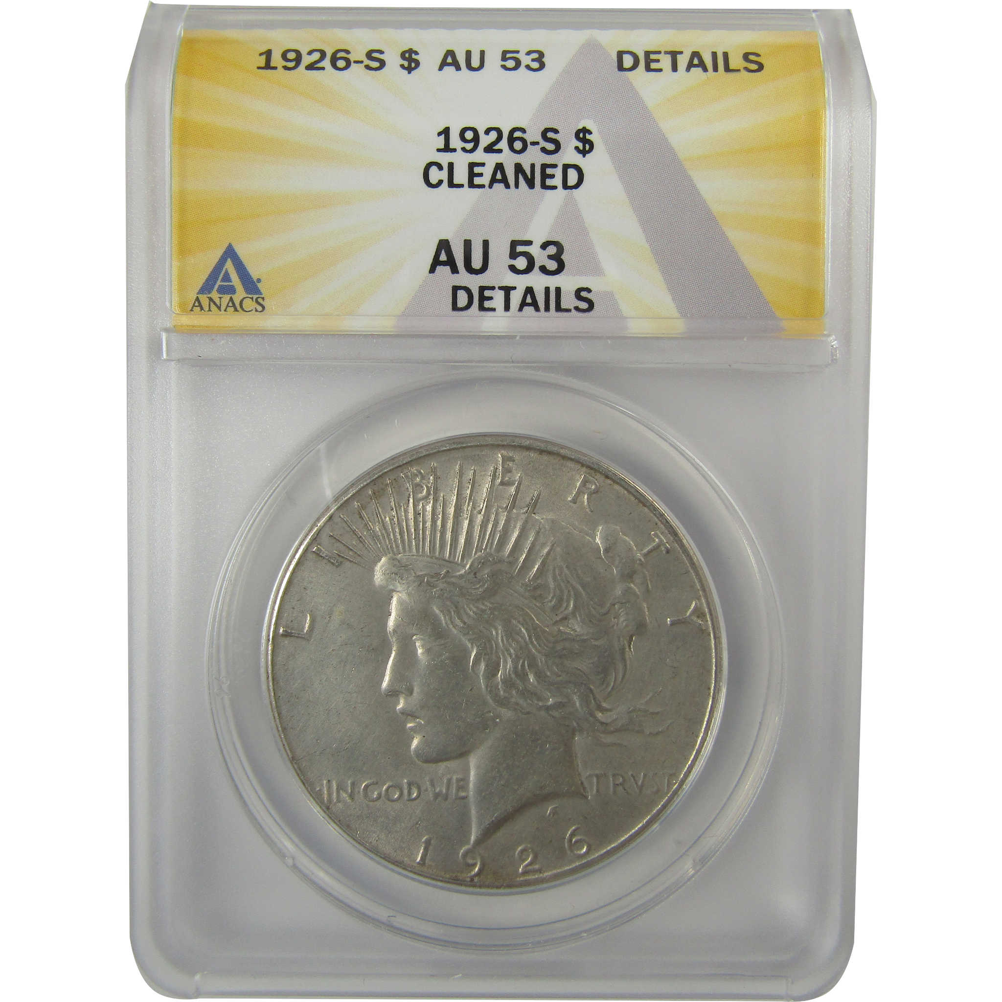 1926 S Peace Dollar AU 53 Details ANACS Silver $1 Coin SKU:I20346