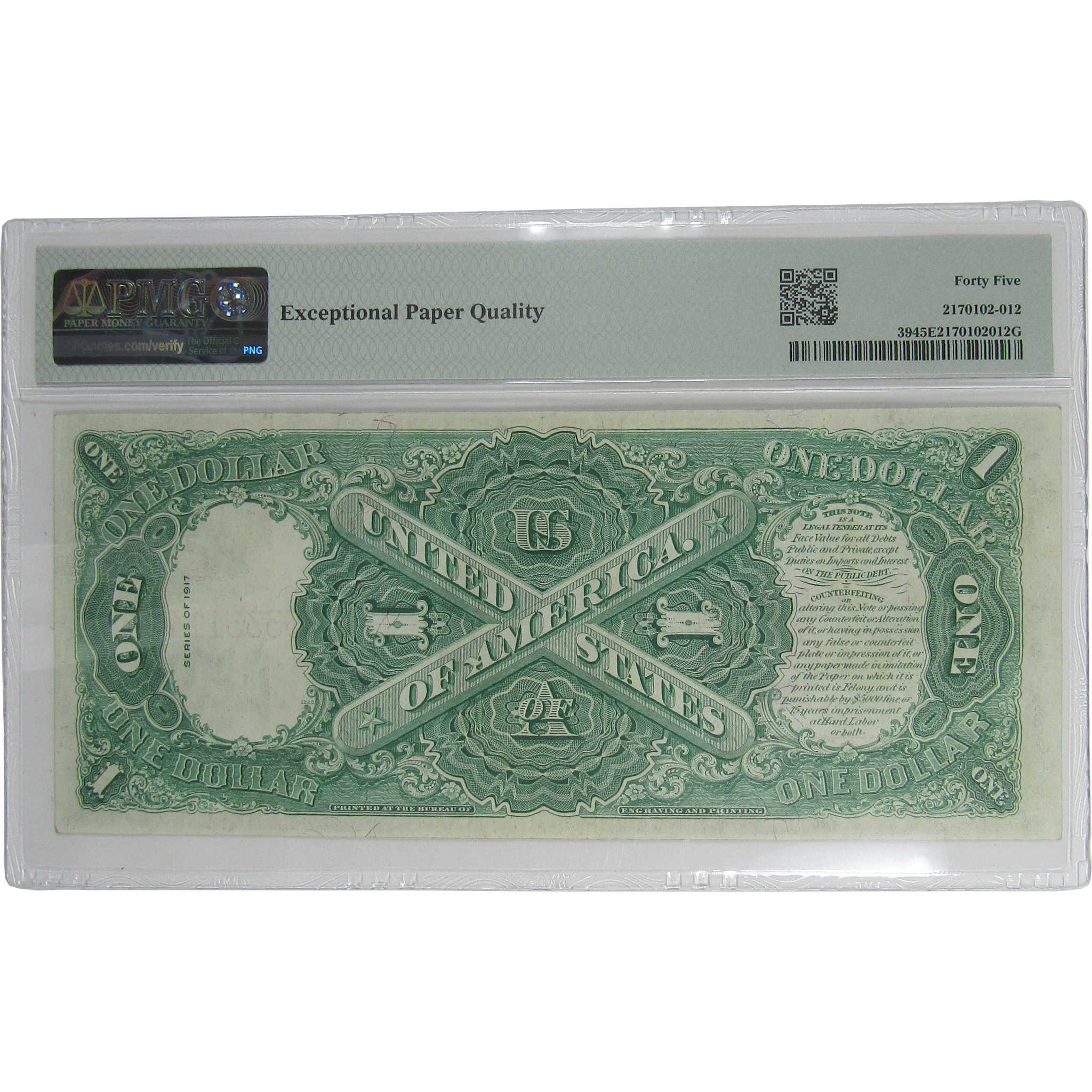 1917 $1 Legal Tender Note Fr 39 Extremely Fine 45 EPQ PMG Currency