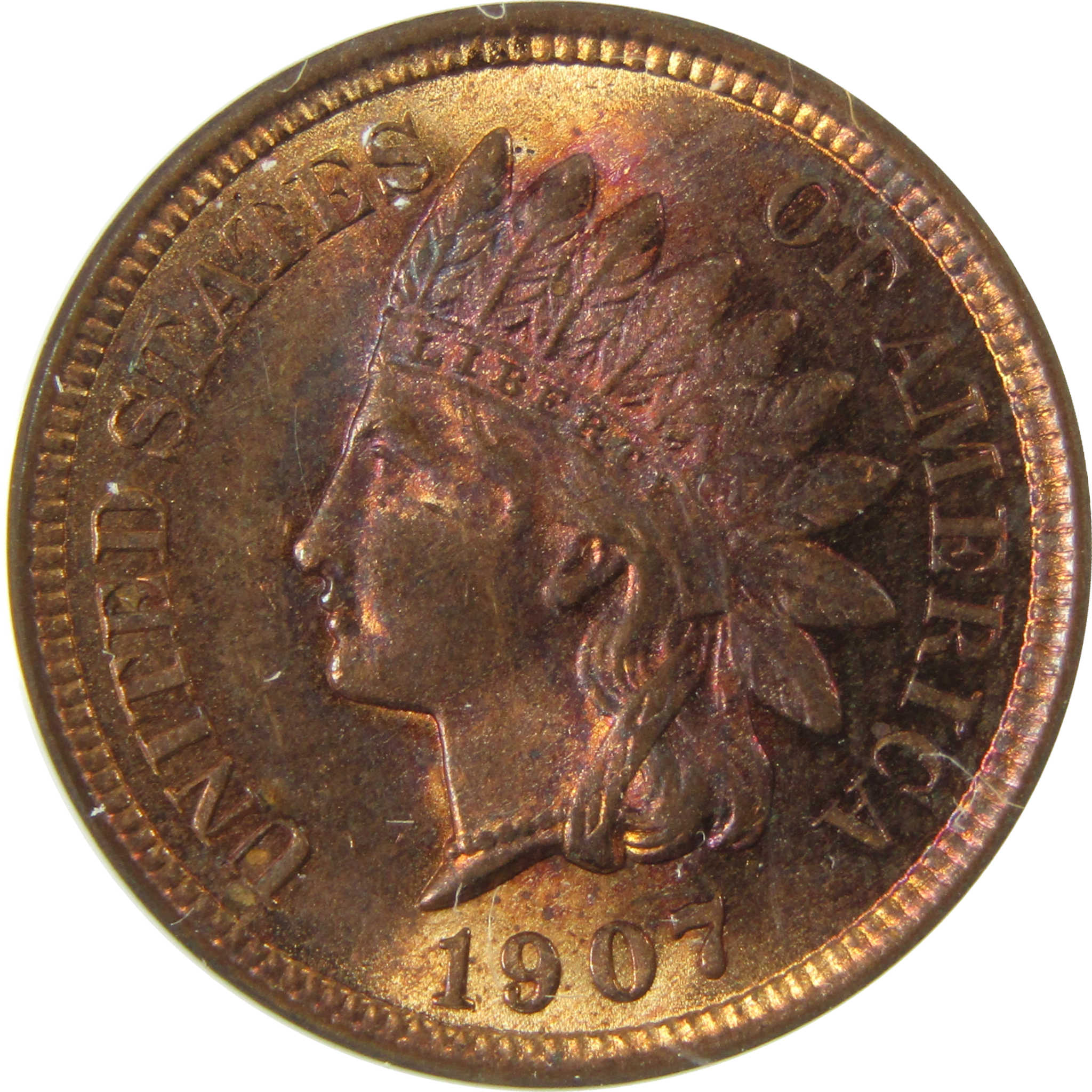 1907 Indian Head Cent MS 63 RB ANACS Uncirculated Penny SKU:I28394