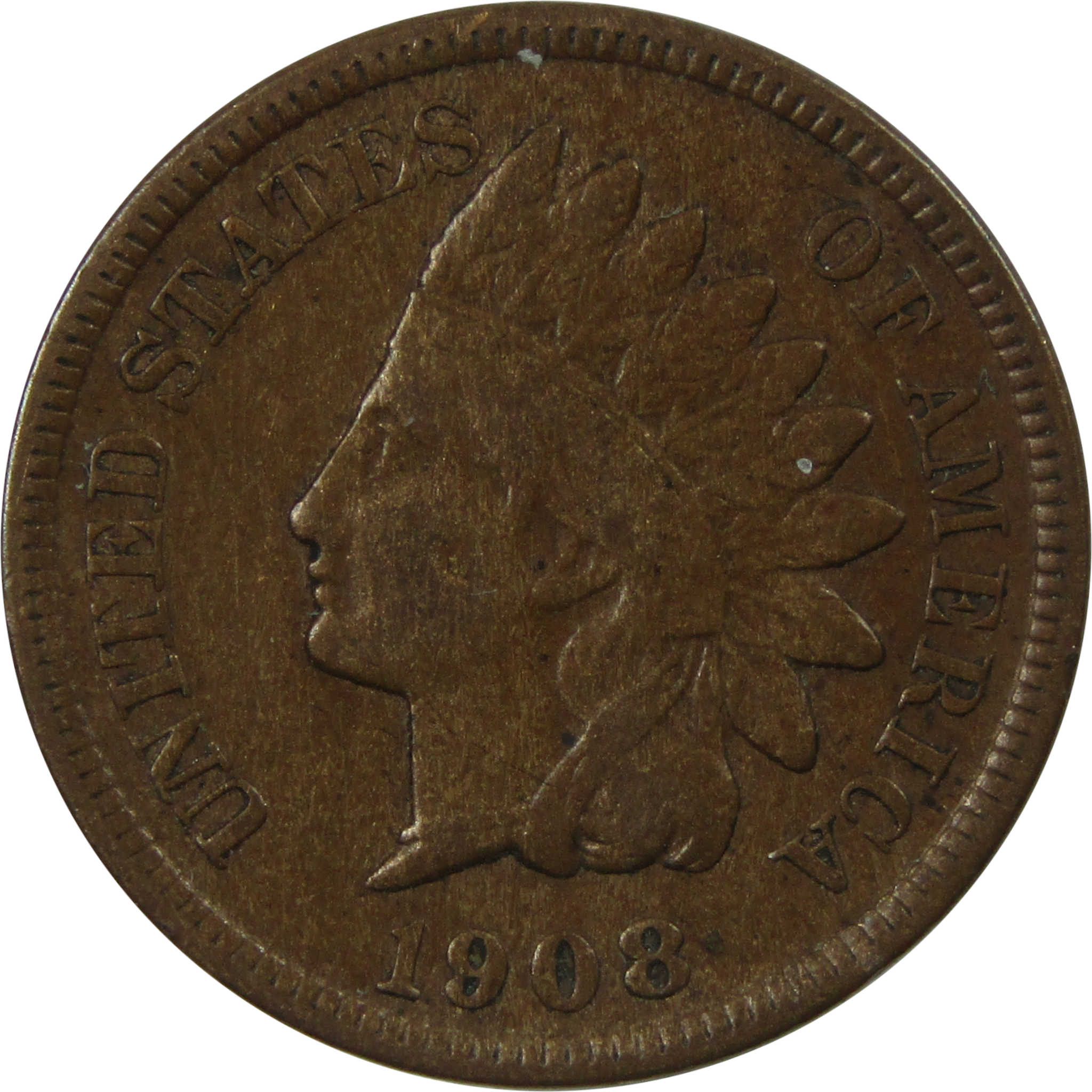 1908 S Indian Head Cent F Fine Penny 1c Coin SKU:I13653