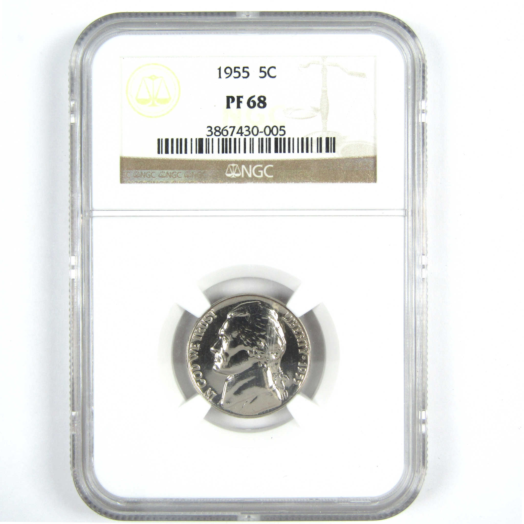 1955 Jefferson Nickel PF 68 NGC 5c Proof Coin SKU:CPC8572