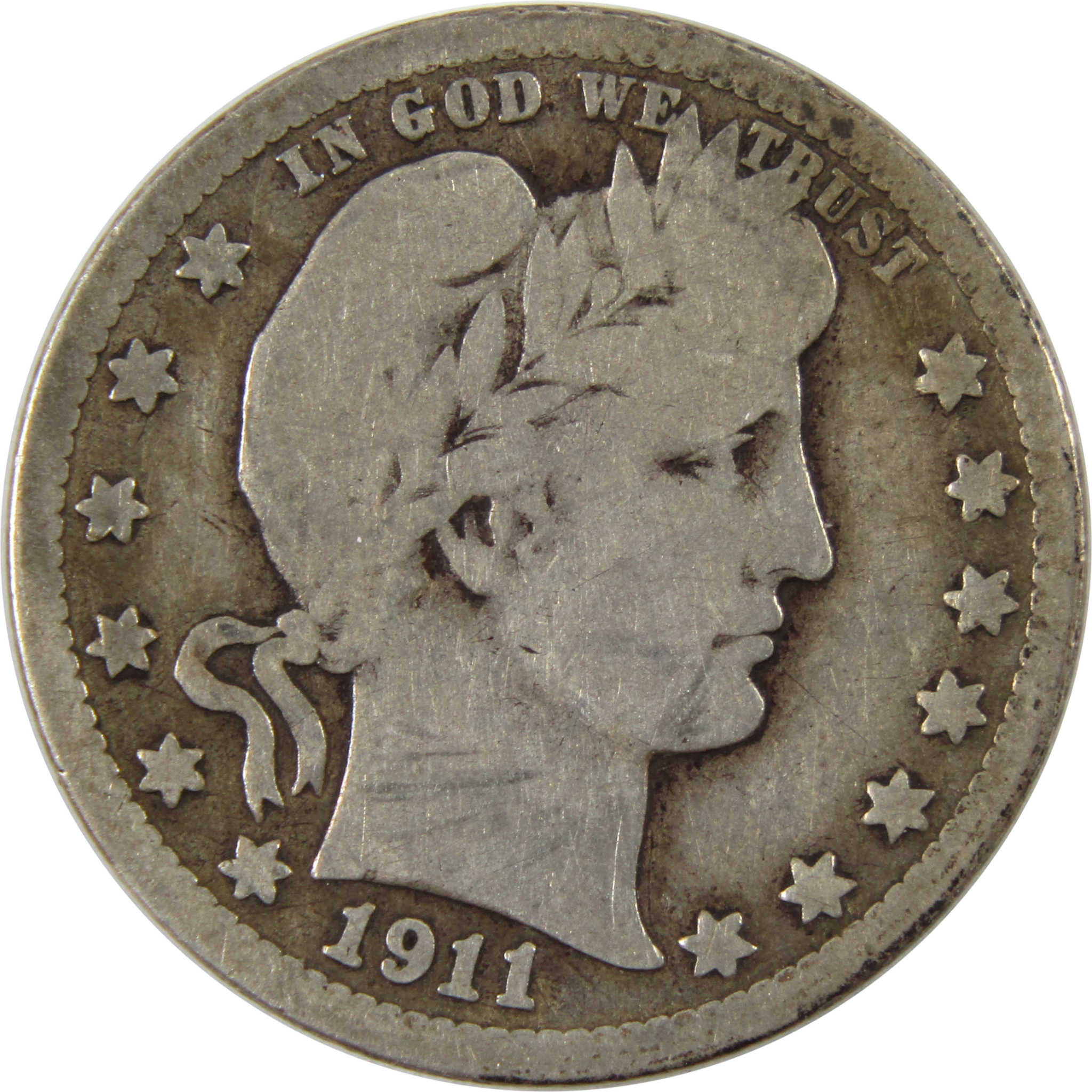 1911 D Barber Quarter VG Very Good 90% Silver 25c Coin SKU:I10105