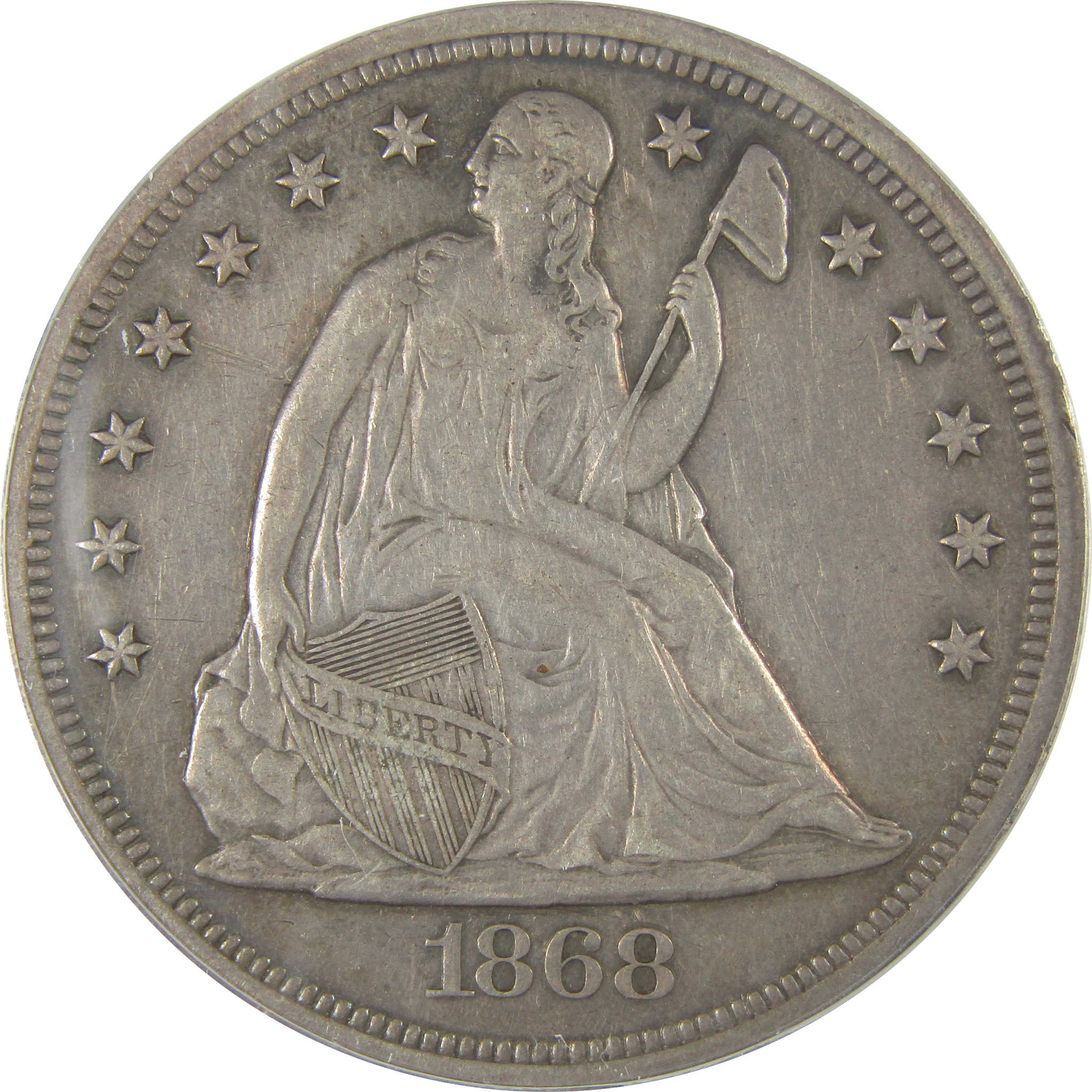 1868 Seated Liberty Dollar AU 50 Details ANACS Silver SKU:I22972