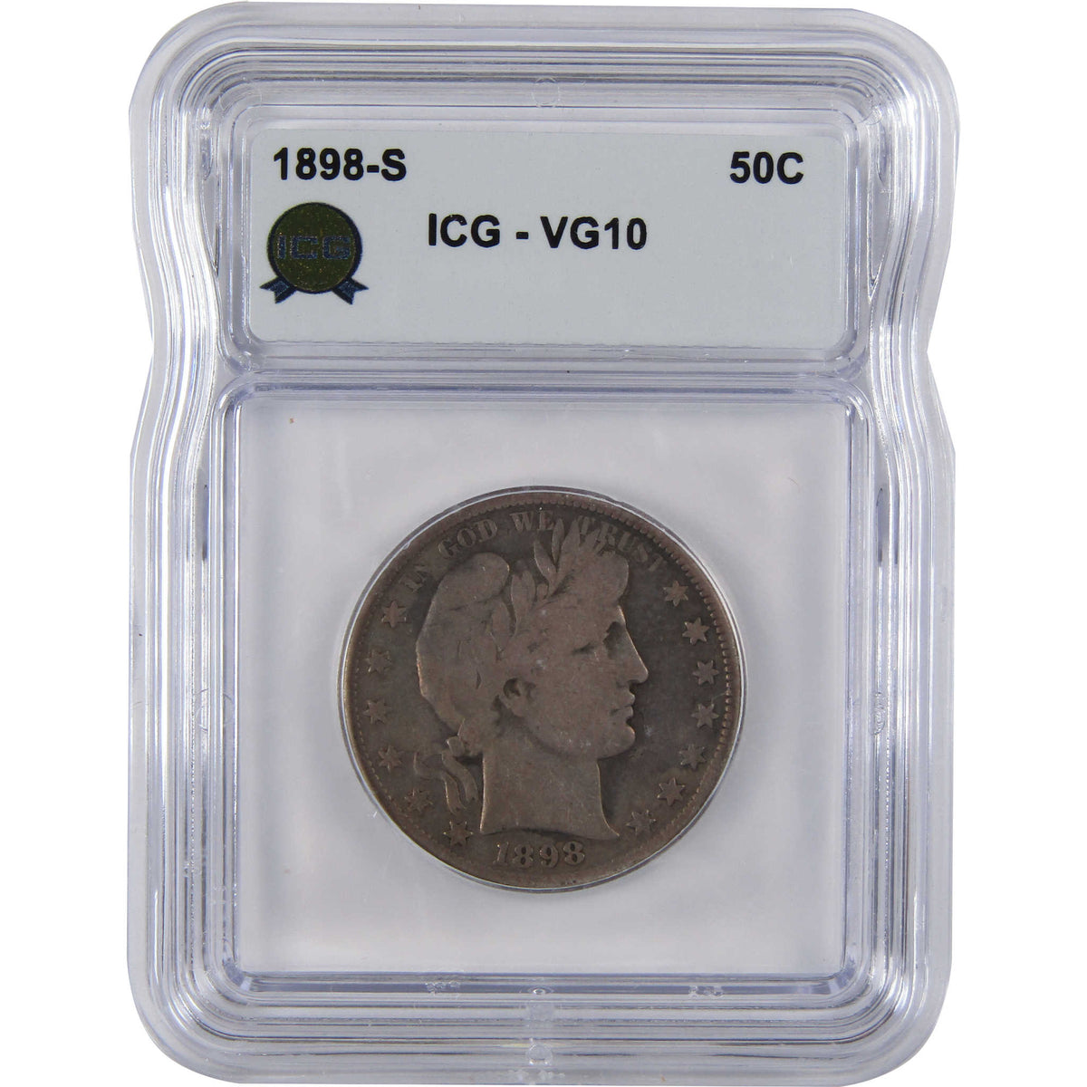 1898 S Barber Silver Half Dollar VG 10 ICG 50c Coin SKU:I29078