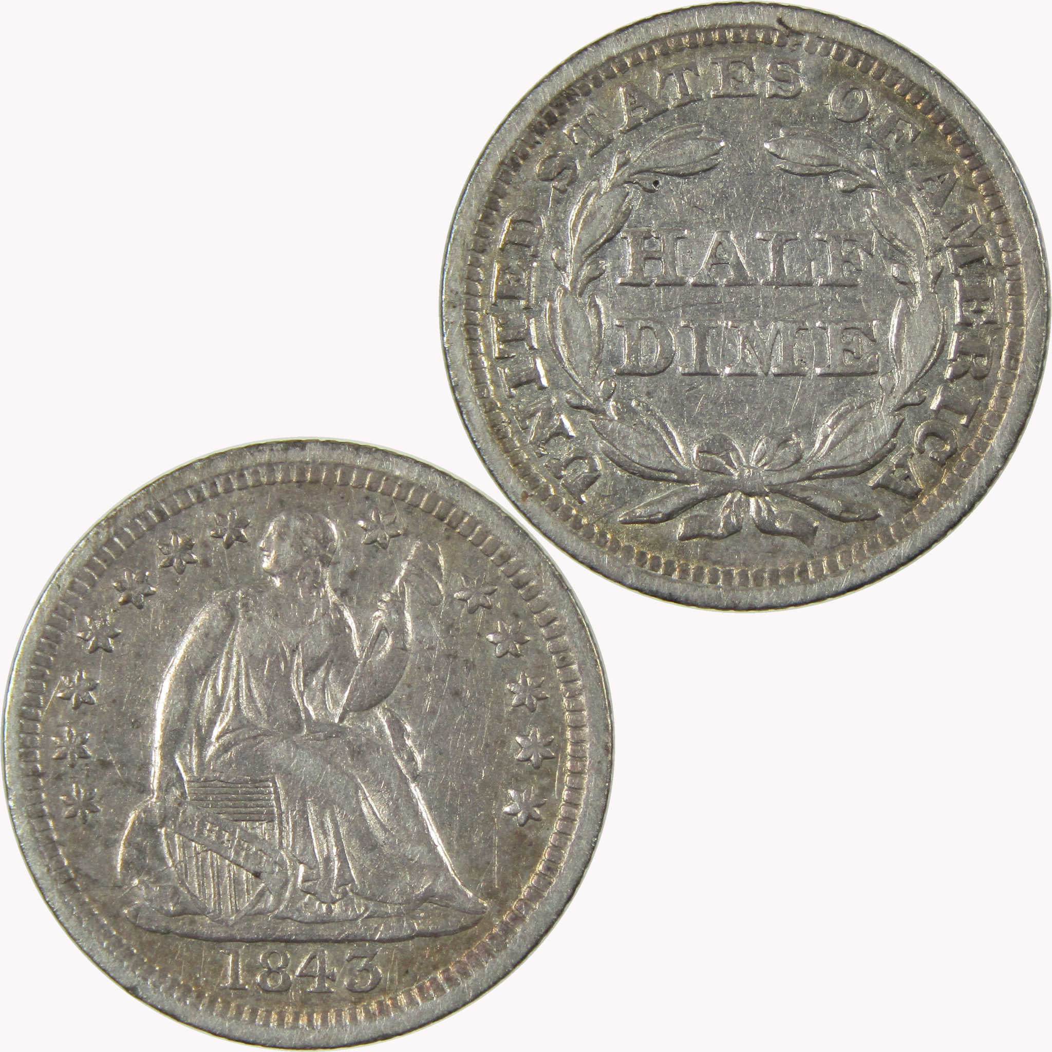 1843 Seated Liberty Silver Half Dime VF Very Fine 5c Coin Collectible