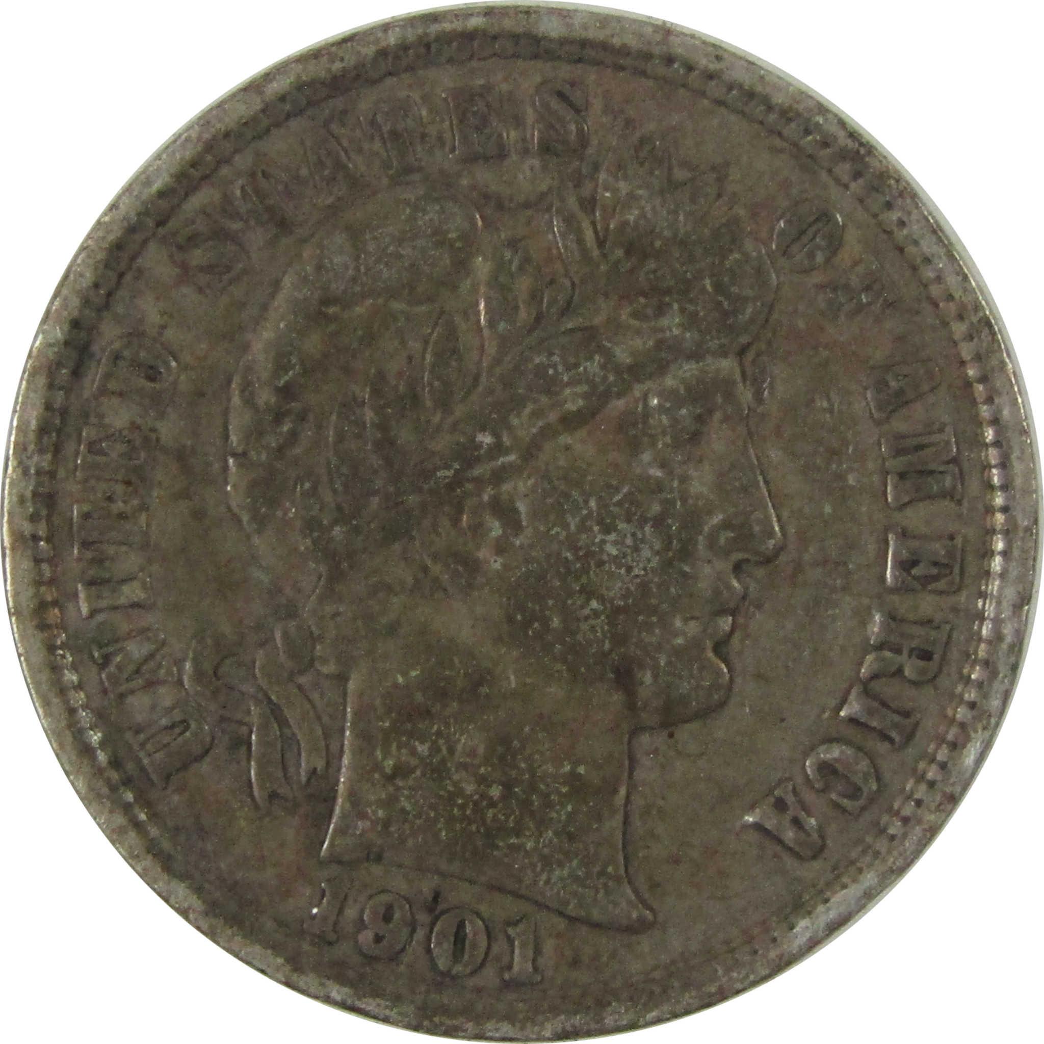 1901 Barber Silver Dime F Fine Details 10c Coin Collectible SKU:CP1034